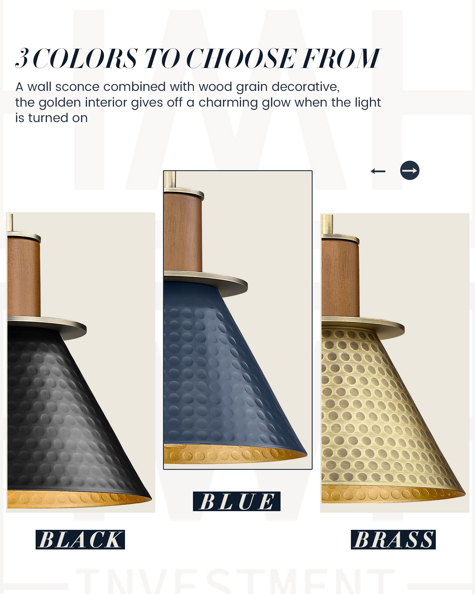 Hwh Rustic Wall Sconces Set Of 2, Hammered Metal, Navy Blue Gooseneck Light For Bathroom/Bedroom