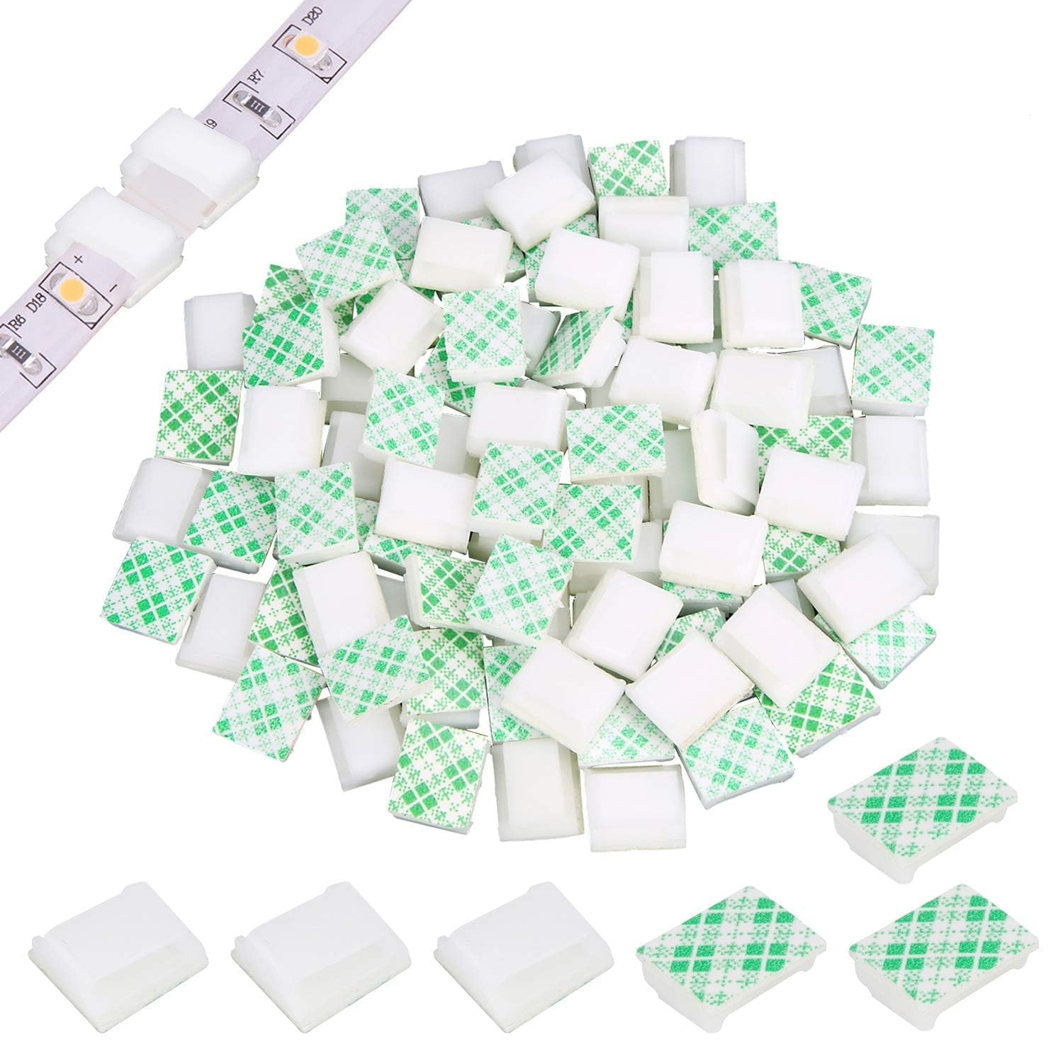 PETKNOWS 80 PCS Light Strip Mounting Clips White Self Adhesive Led Light Fasteners Mounting Holder Cable Clamp Organizer for 10m