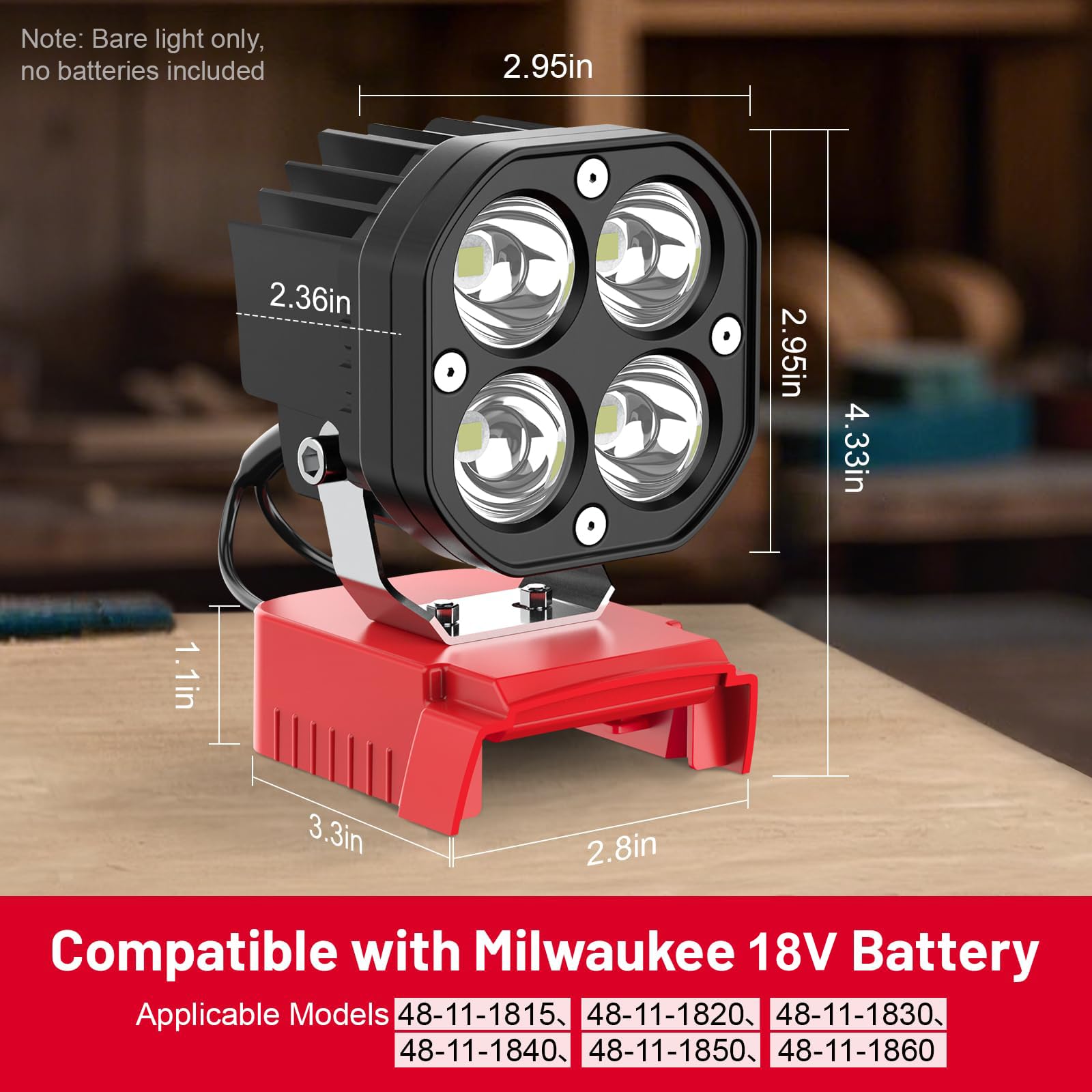 Mightrench 40W LED Work Light for Milwaukee 18V Battery - 6000LM, Portable, Adjustable 120°, Low Voltage Protection, Ideal for Camping & Repairing