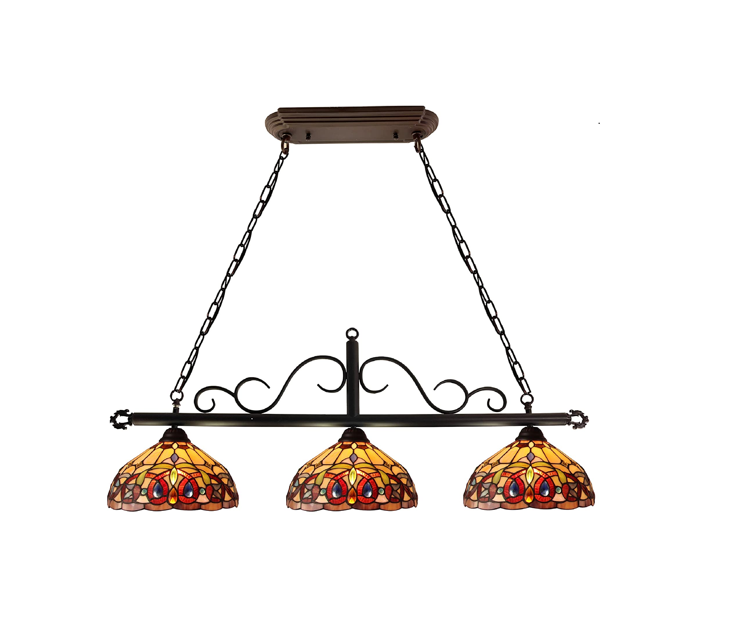 CHLOE Lighting SERENITY Victorian Tiffany-Style Dark Bronze 3 Light Island Pendant, 45 Wide