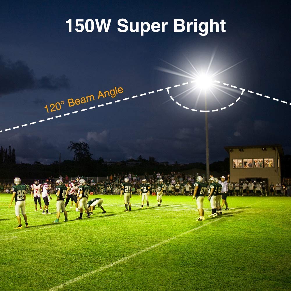 Onforu 150W LED Flood Light - 12000LM, IP66 Waterproof, 2 Pack, 6500K Daylight White, Black - Ideal for Outdoor Sports and Security