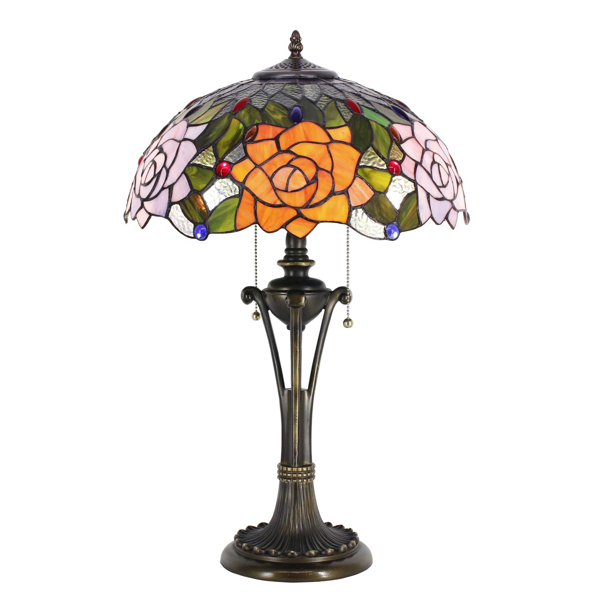 L-Juicwe Tiffany Table Lamp Orange Purple Stained Glass Desk Lamp 16X16X24 Inches Rose Flower Style Reading Light