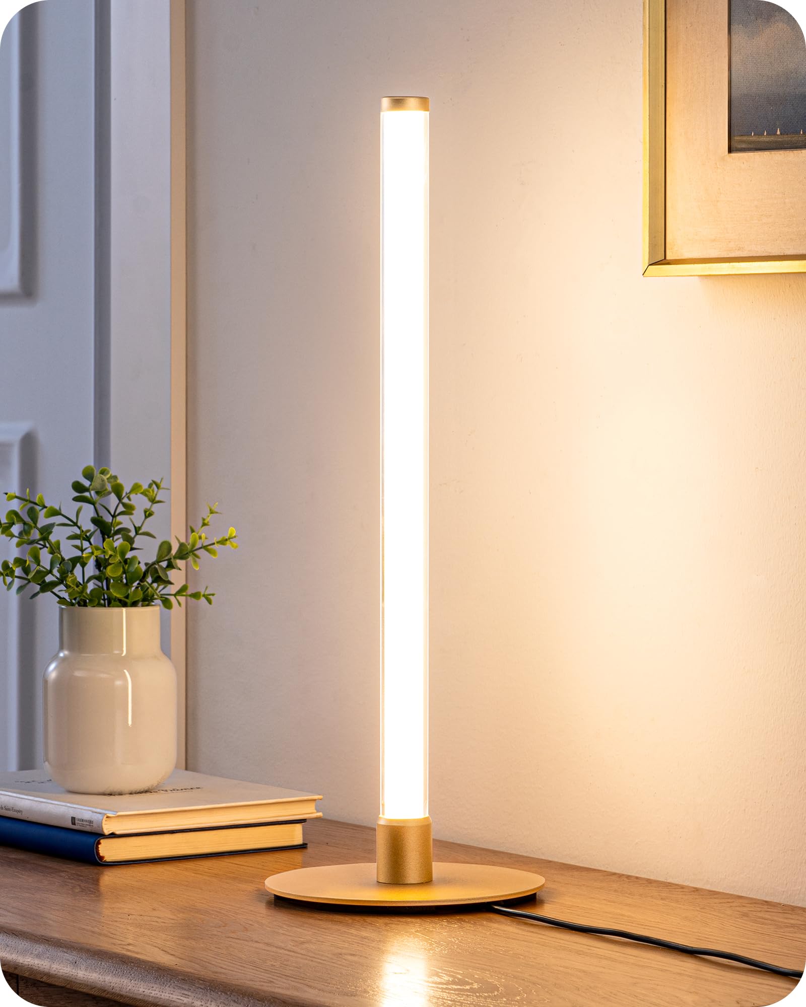 EDISHINE Modern Table Lamp, LED Slim Bedside Lamp with 360 Illumination, Stepless Dimming & 3 Color Temperature, Nightstand Lamp