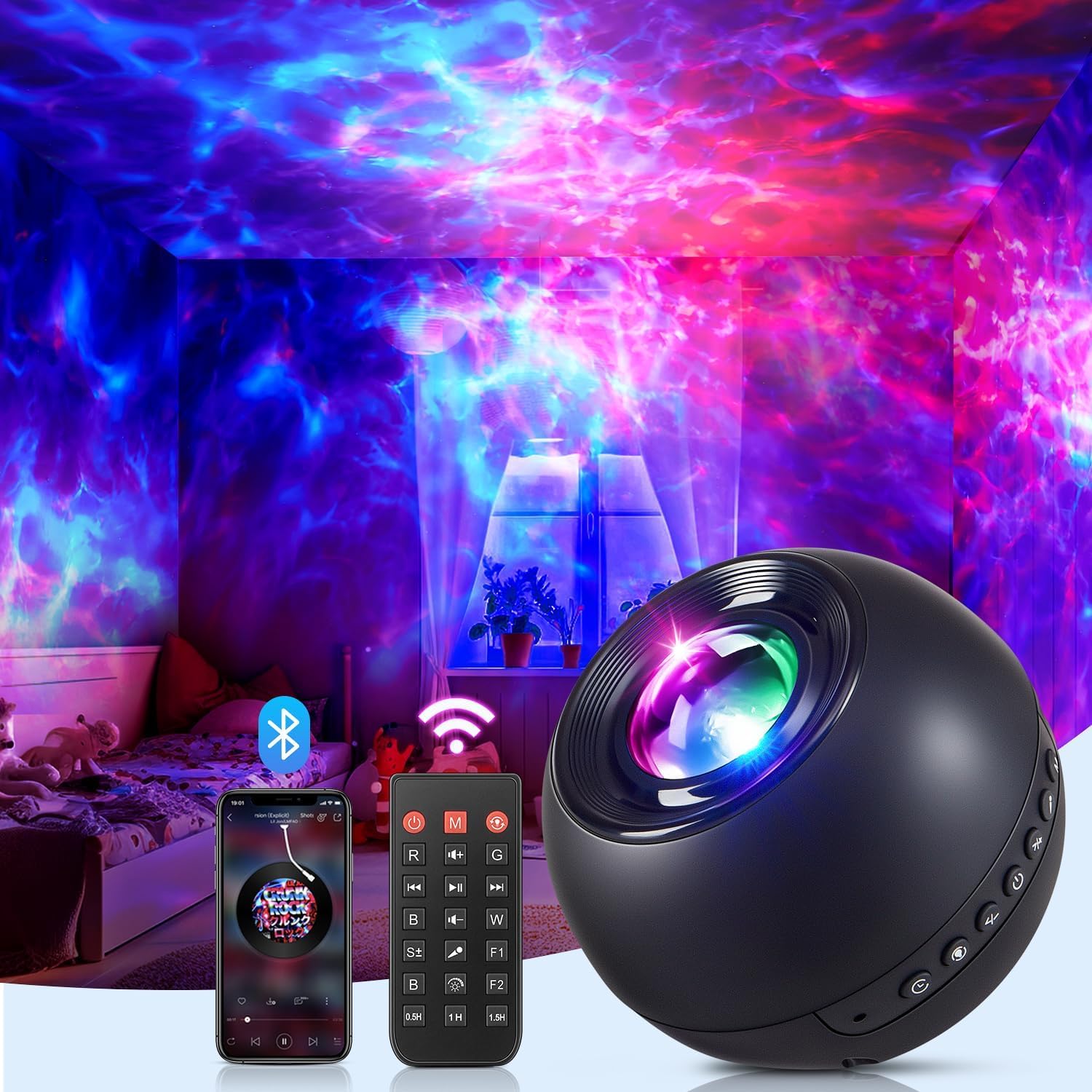 One Fire Star Projector Galaxy Light With Bluetooth Speaker, 15 White Noise Options, Remote Timer, Mood Lighting For Kids Room Decor