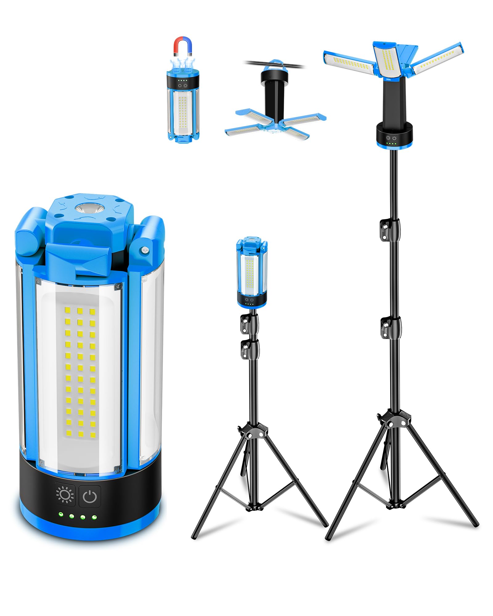 T-SUNiceM Rechargeable Camping Light with Metal Stand, Freestanding Portable Work Light with 4 LED Heads, Magnetic Work Light Wa