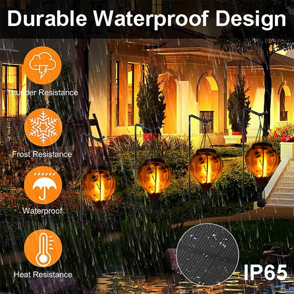 Teyigarden Hot Air Balloon Solar Lantern With Flickering Flame, Glass Hanging Garden Lights Outdoor Waterproof For Tree Yard Pat