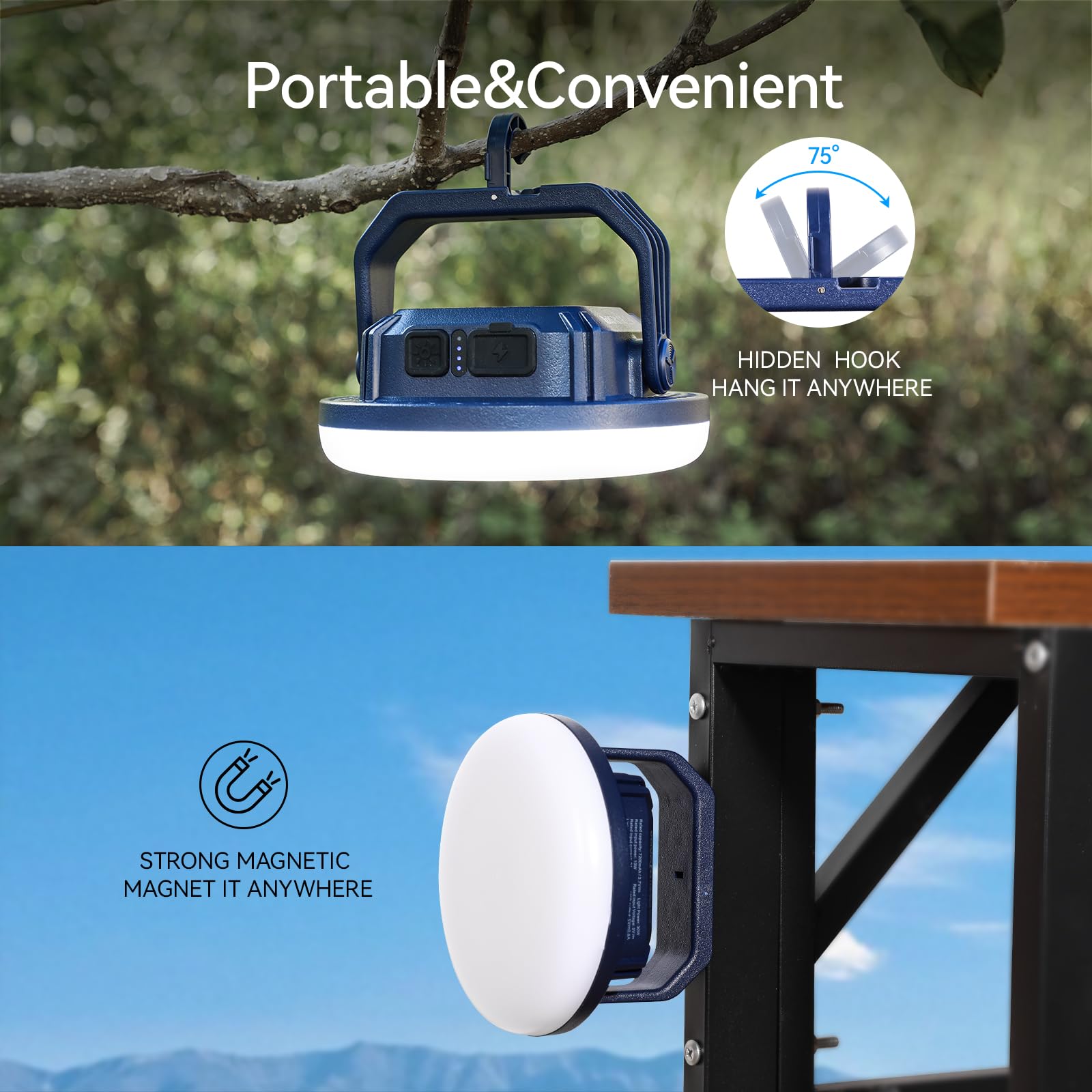 VAVOFO 30W LED Camping Lantern - 3000LM, 124 LEDs, 7200mAh, IP65 Waterproof, Rechargeable, Blue, Model KM-FD01