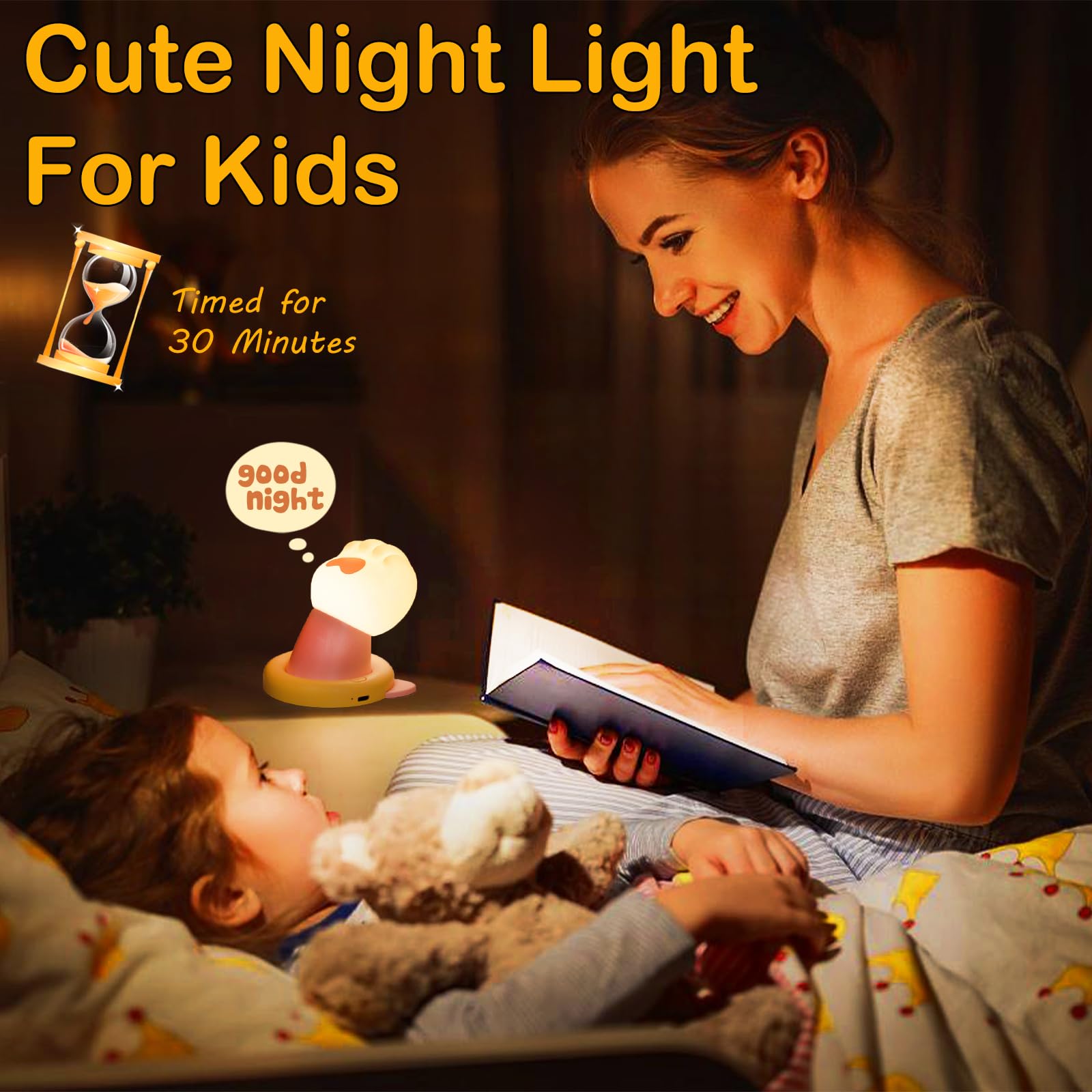 iLAFFUS Night Light for Kids Lamp, Cute Cat Lamp,3 Level Dimmable Baby Night Lights for Nursery,Silicone Rechargeable Nightlight