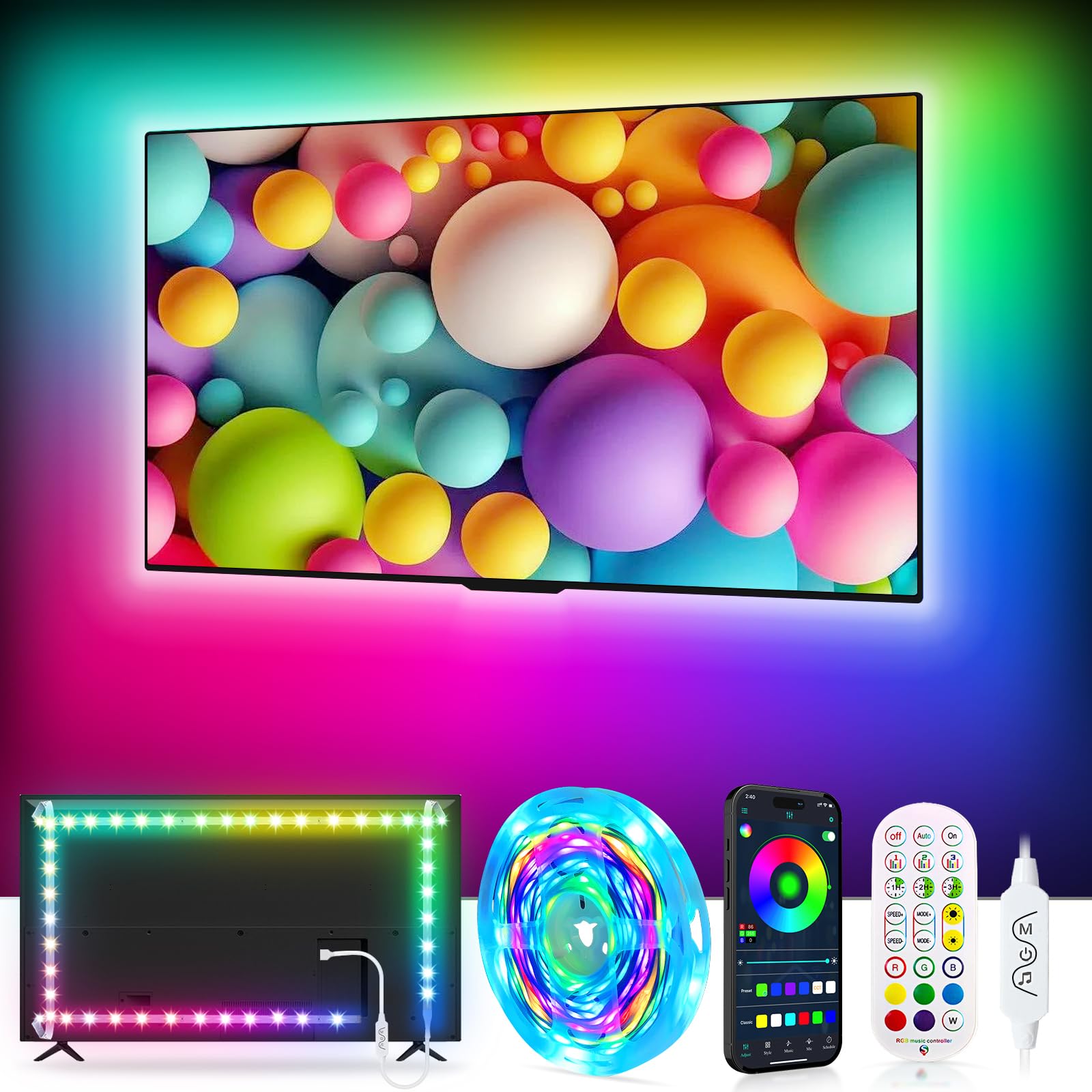 Moriacc Smart Tv Led Backlight,16.4Ft Icrgb Led Lights For Tv,For 50-70 Inch,With Remote And App Control, Music Sync Color Changing Strip Lights,Usb Powered,For Gaming Room,Pc