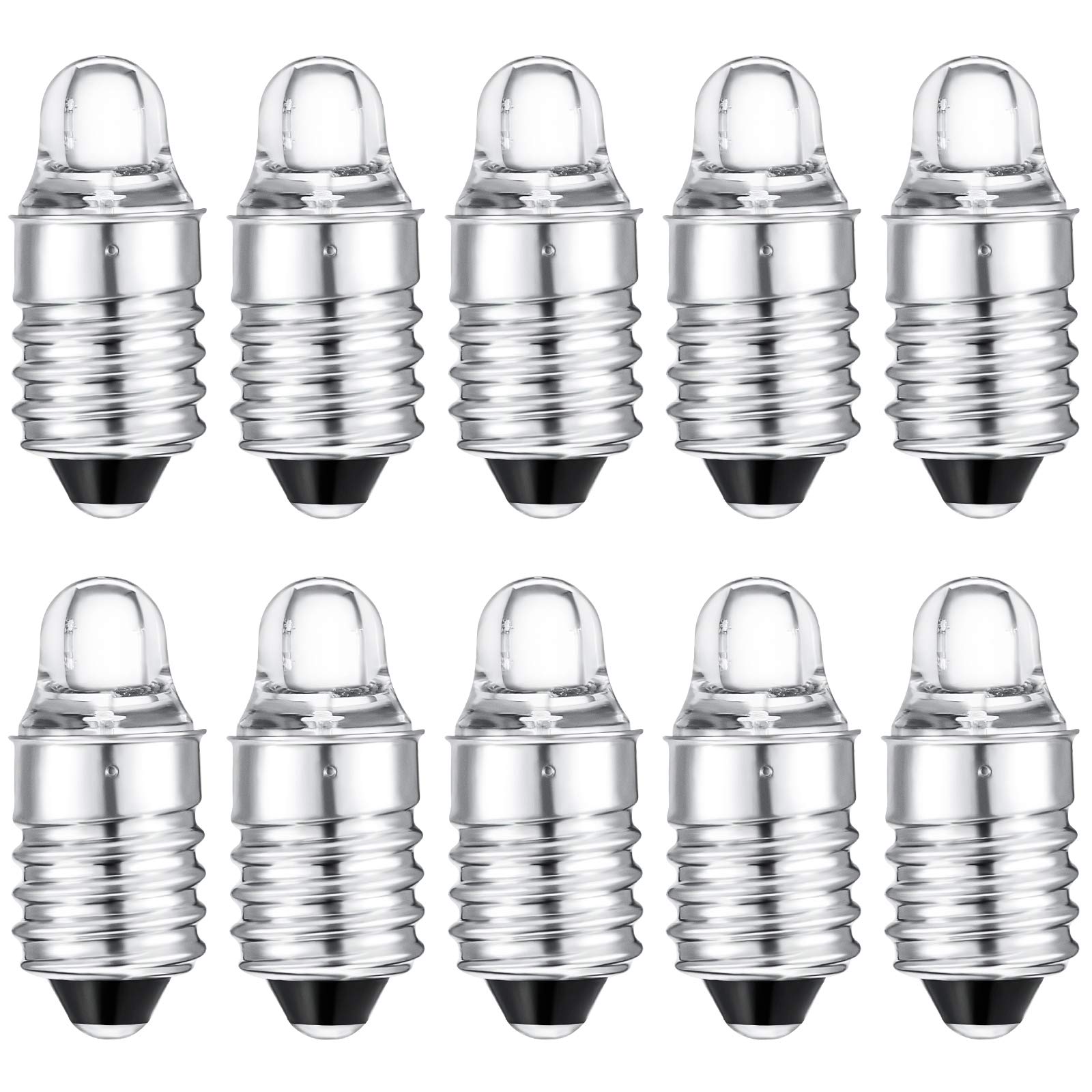 Honoson 10 Pieces E10 Led Bulbs 3 Volt Miniature Flashlight E10 Replacement Bulbs Mini Lamps Cool White