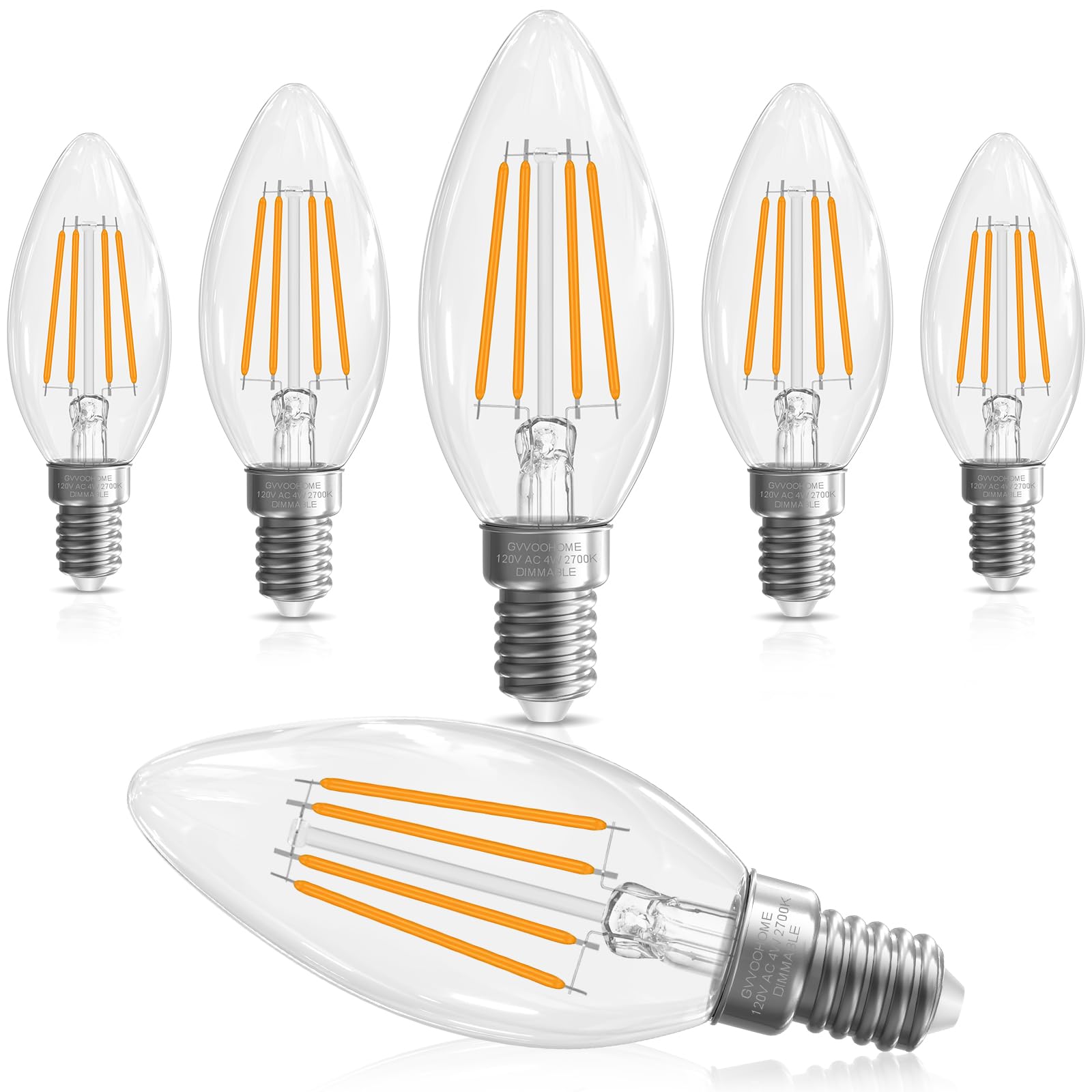 Gvvoohome 40 Watt Candelabra Light Bulbs, Chandelier Light Bulbs Dimmable E12 Led Bulb, B10 Candle Light Bulbs 2700K Soft White,