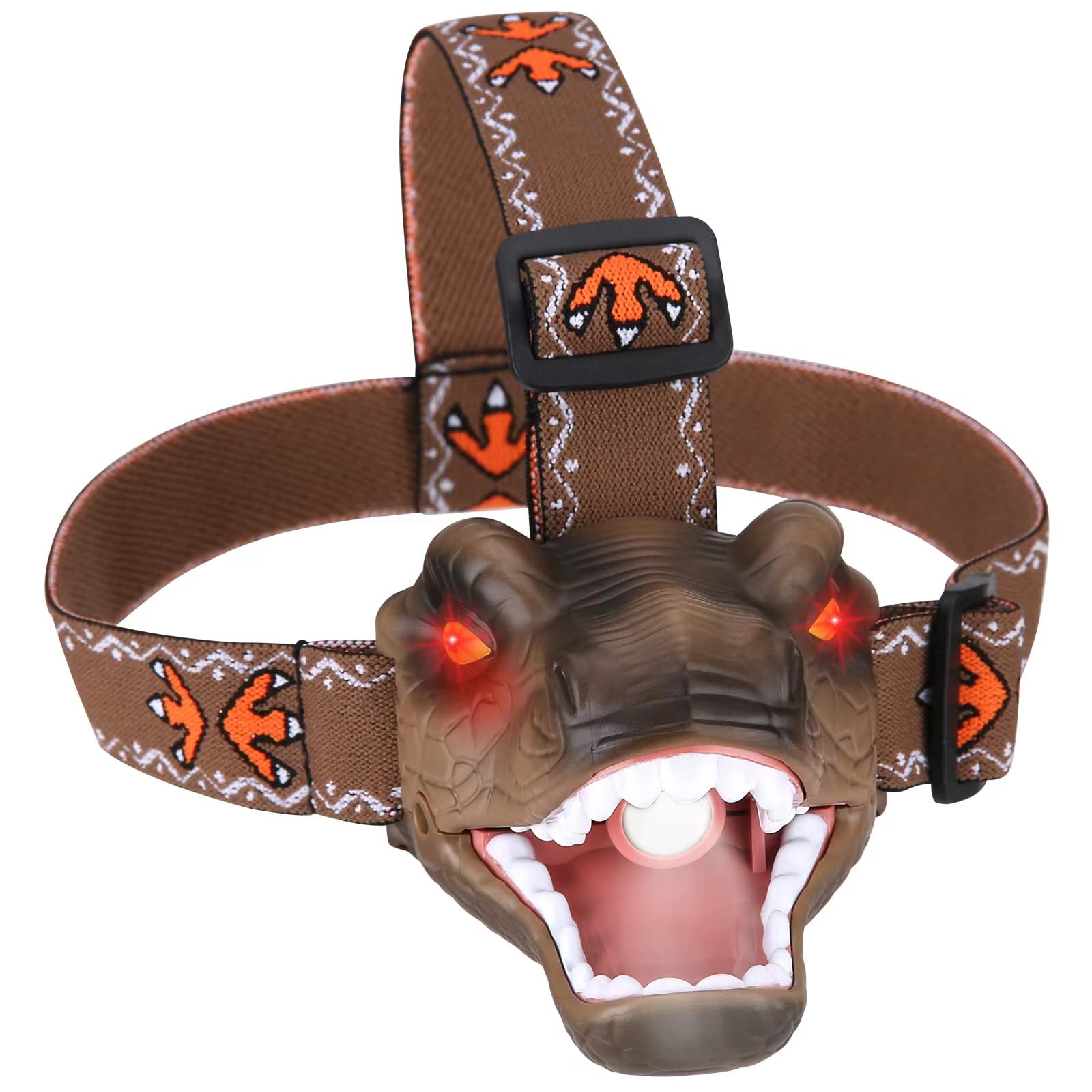 lelefa Dinosaur Kids Headlamp, T-Rex LED Flashlight, 4 Lighting Modes, Brown, Model lelefa-01