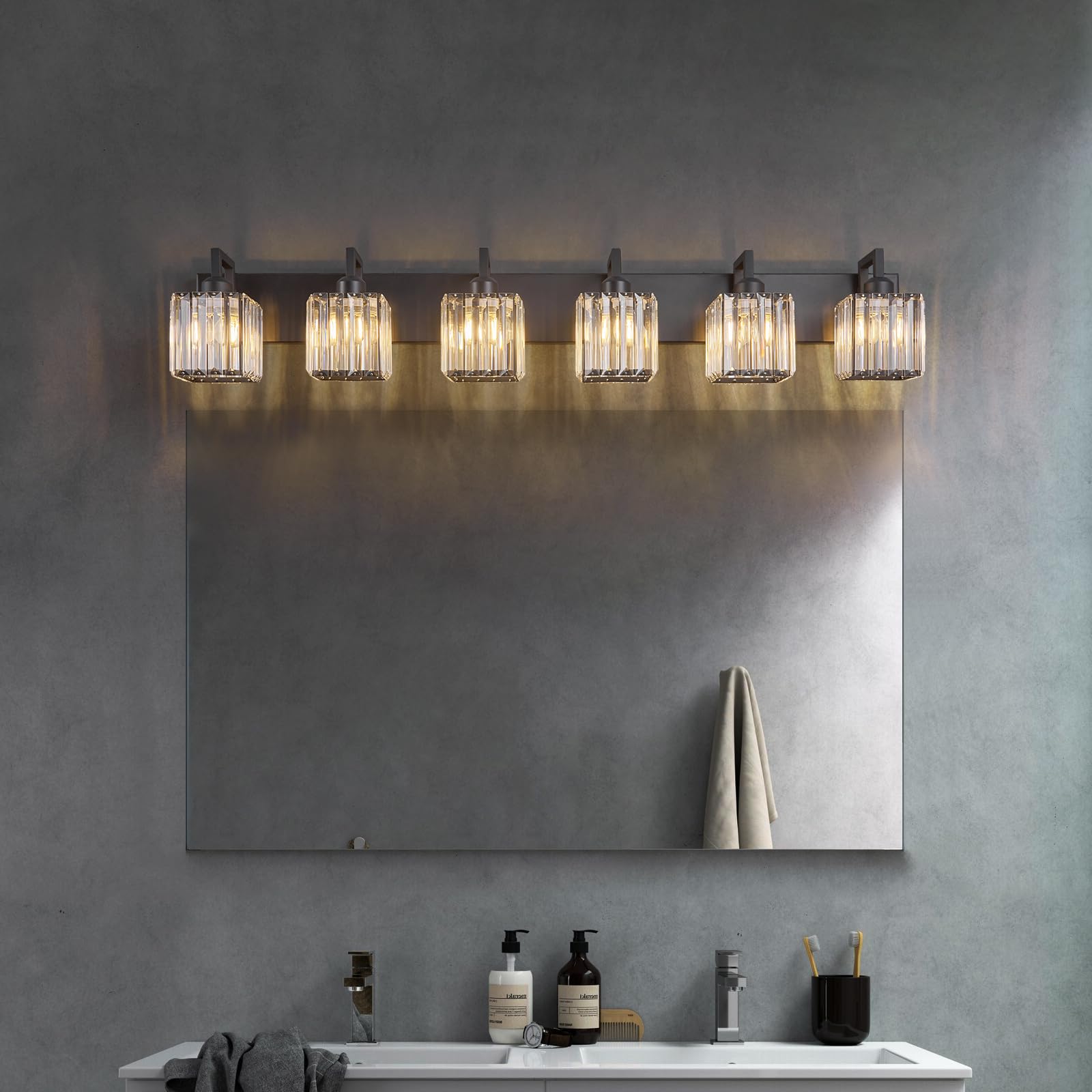 FDPBY Modern Crystal Bathroom Vanity Light 6-Light Black Metal JW-003