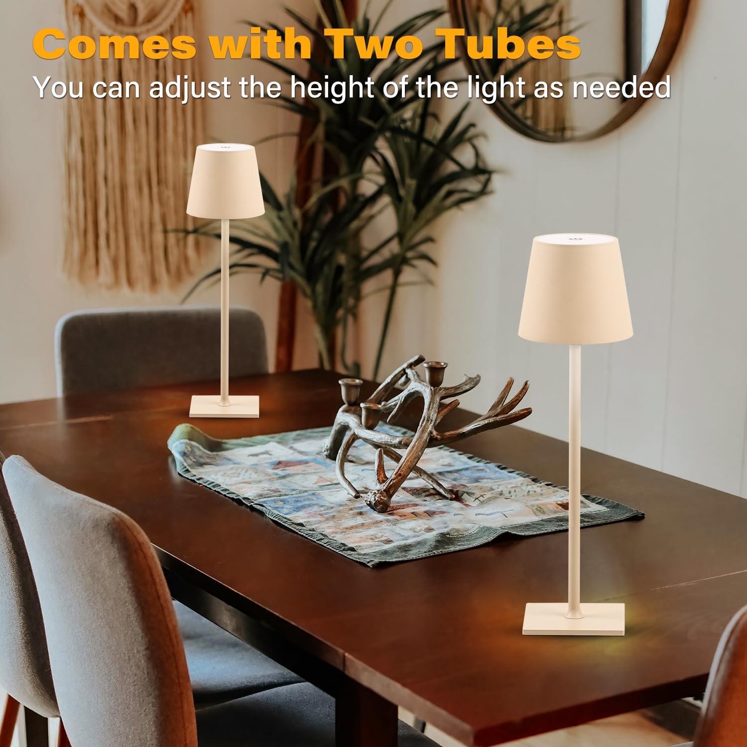 CHLORANTHUS 2 Pack Cordless Table Lamps, Stepless Dimming, 5000mAh Battery, Metal, Khaki