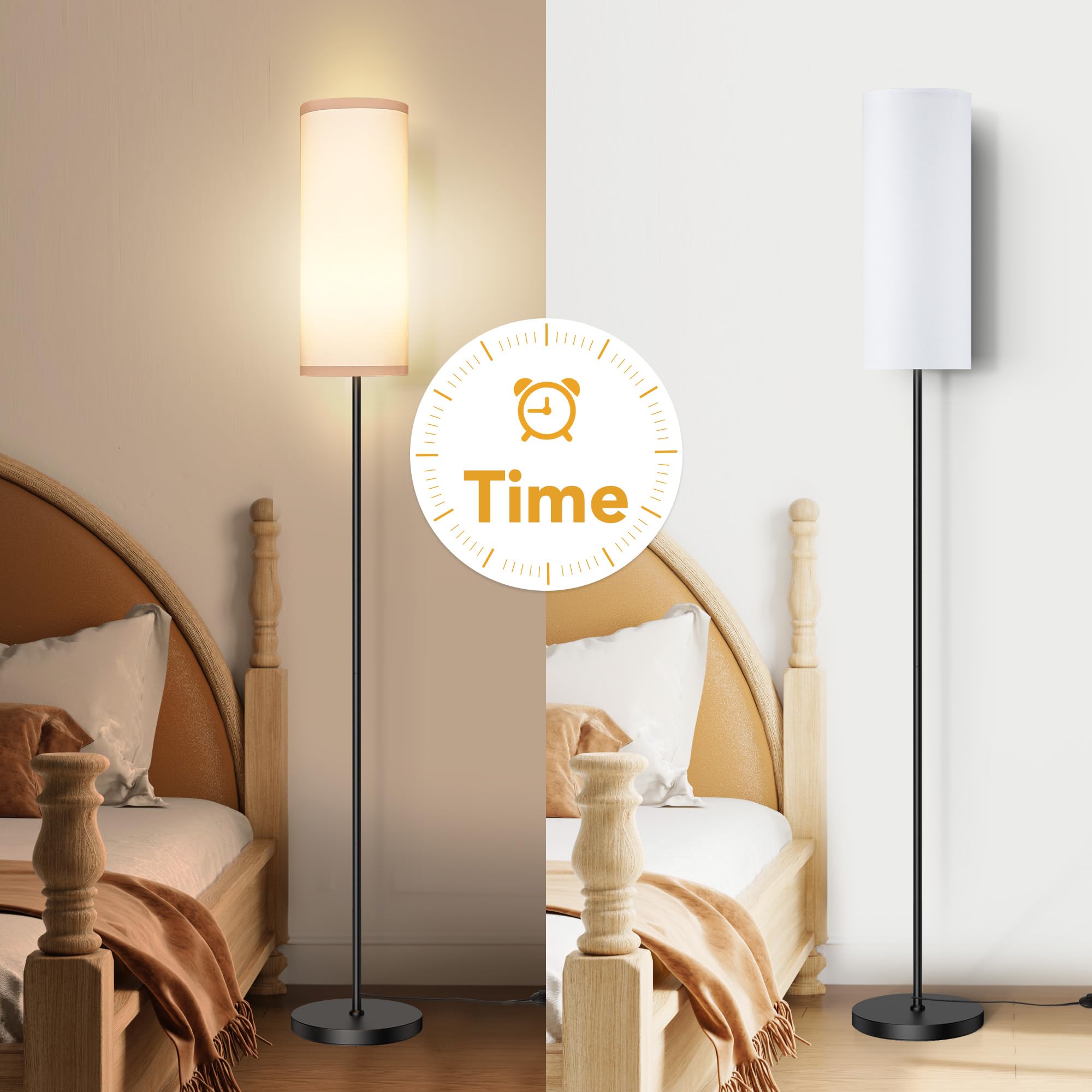 PARTPHONER Modern Floor Lamp with Remote Control, Dimmable LED Bulb, Adjustable Color Temperature, White, Model PAFP133AW1