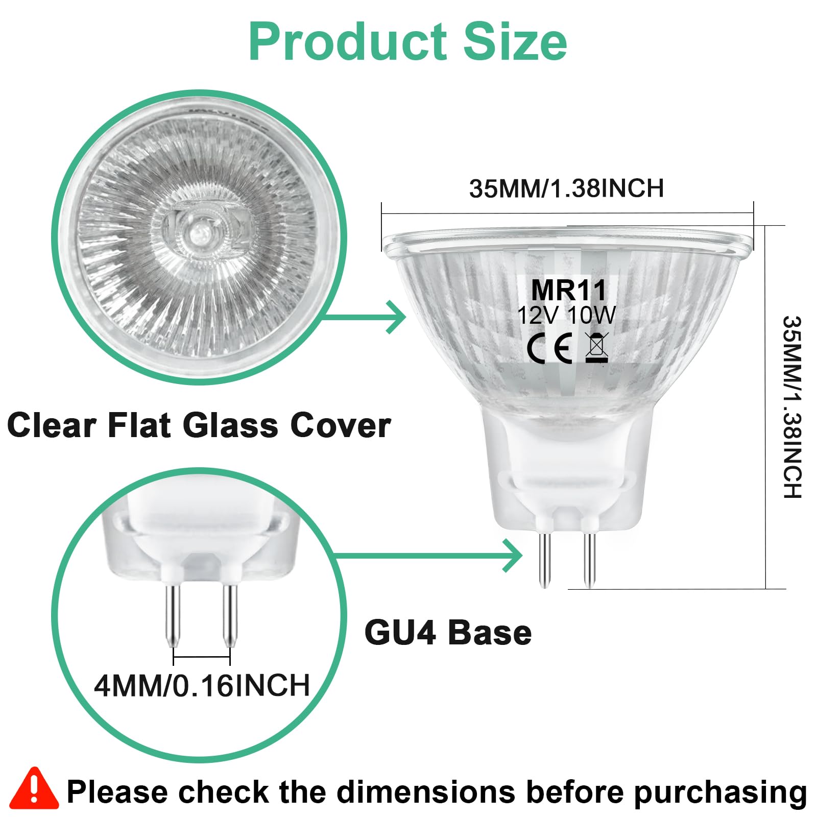 DUMILOO MR11 Halogen Light Bulbs 12V 10W Dimmable GU4 Bi-Pin Warm White Glass 2 Pack