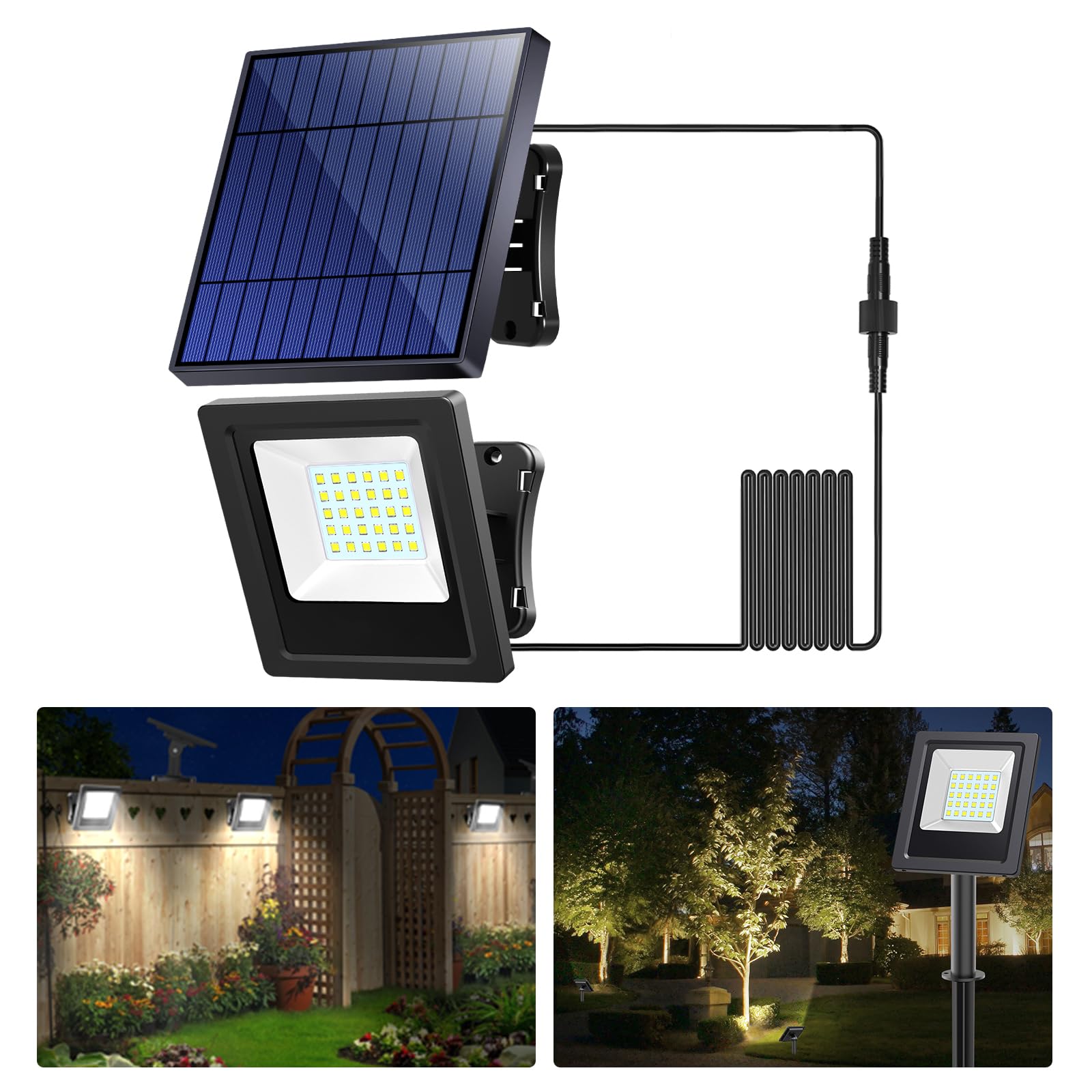 Solar Lights Outdoor Bright Solar Flood Lights 4400mAh 5500K Dusk to Dawn Led Solar Security Light Auto On/Off with 16.4FT Cable