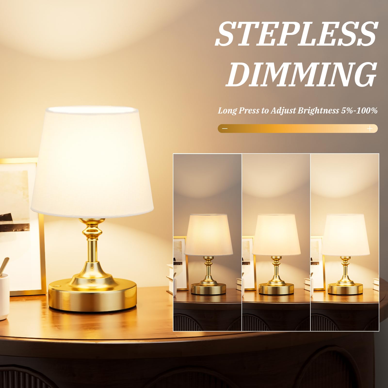 Kakanuo Mini Cordless Table Lamp Gold - 1 Pack 4000Mah Battery Operated Lamp For Decor, 3000K Stepless Dimming Touch Control Rec