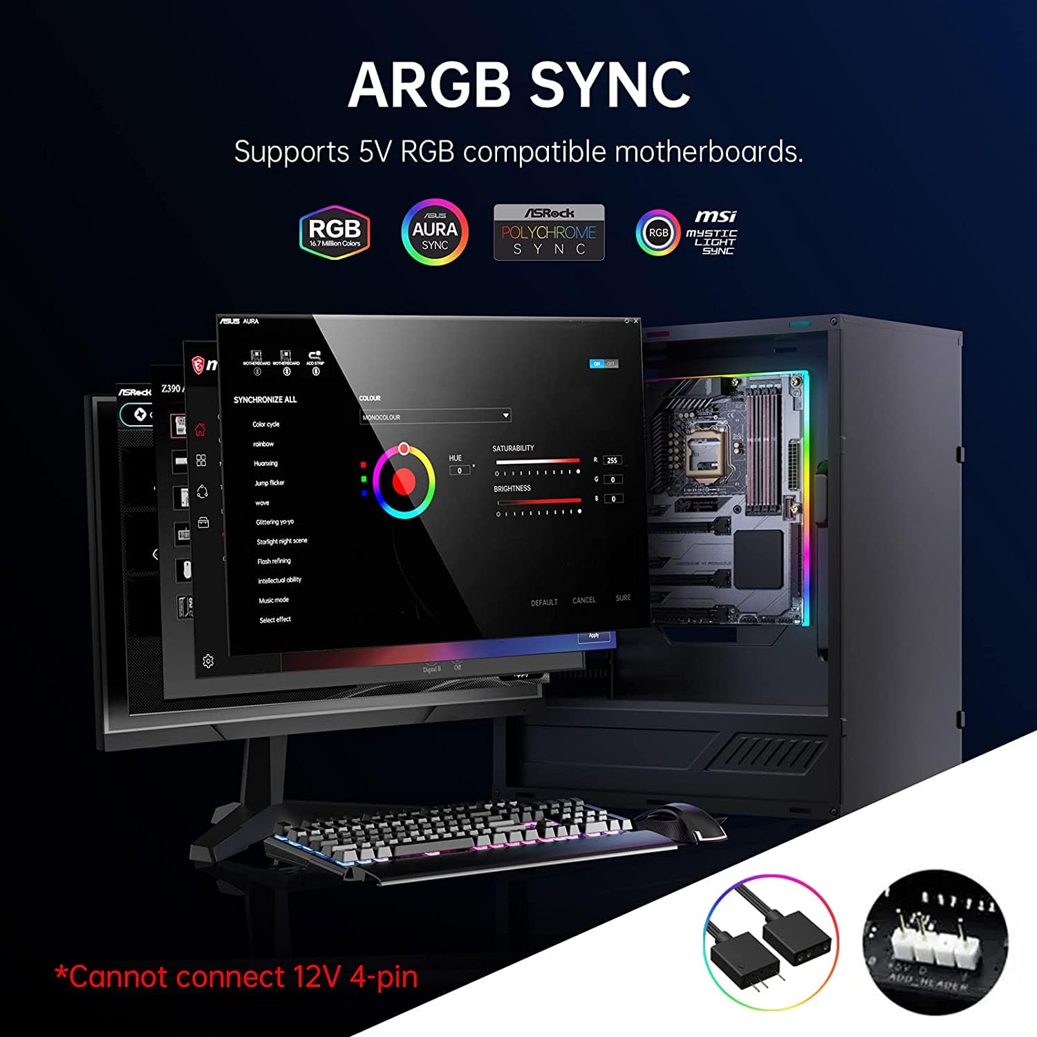 AsiaHorse ARGB Light Strip, 24 Addressable RGB, 5V 3-pin Aura Sync, Medium Metal, MATX-LED STRIP, Multicolor