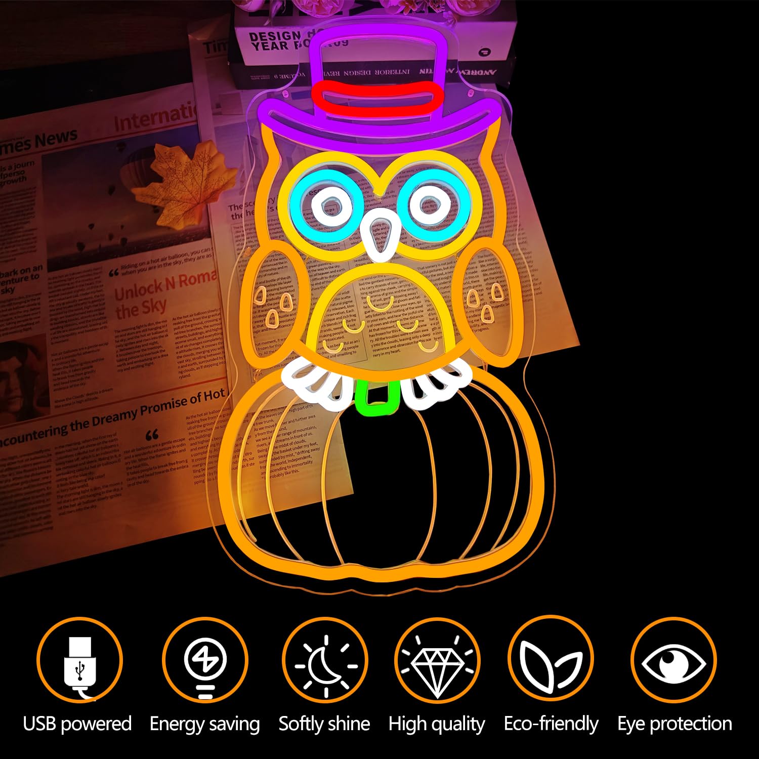 Thanksgiving Neon Sign For Wall Decor Pumpkin Owl Led Sign Thanksgiving Decor Fall Neon Light Up Sign For Owl Decor Thanksgiving Party Gift Wall Art Fireplace Bar Club Door Window