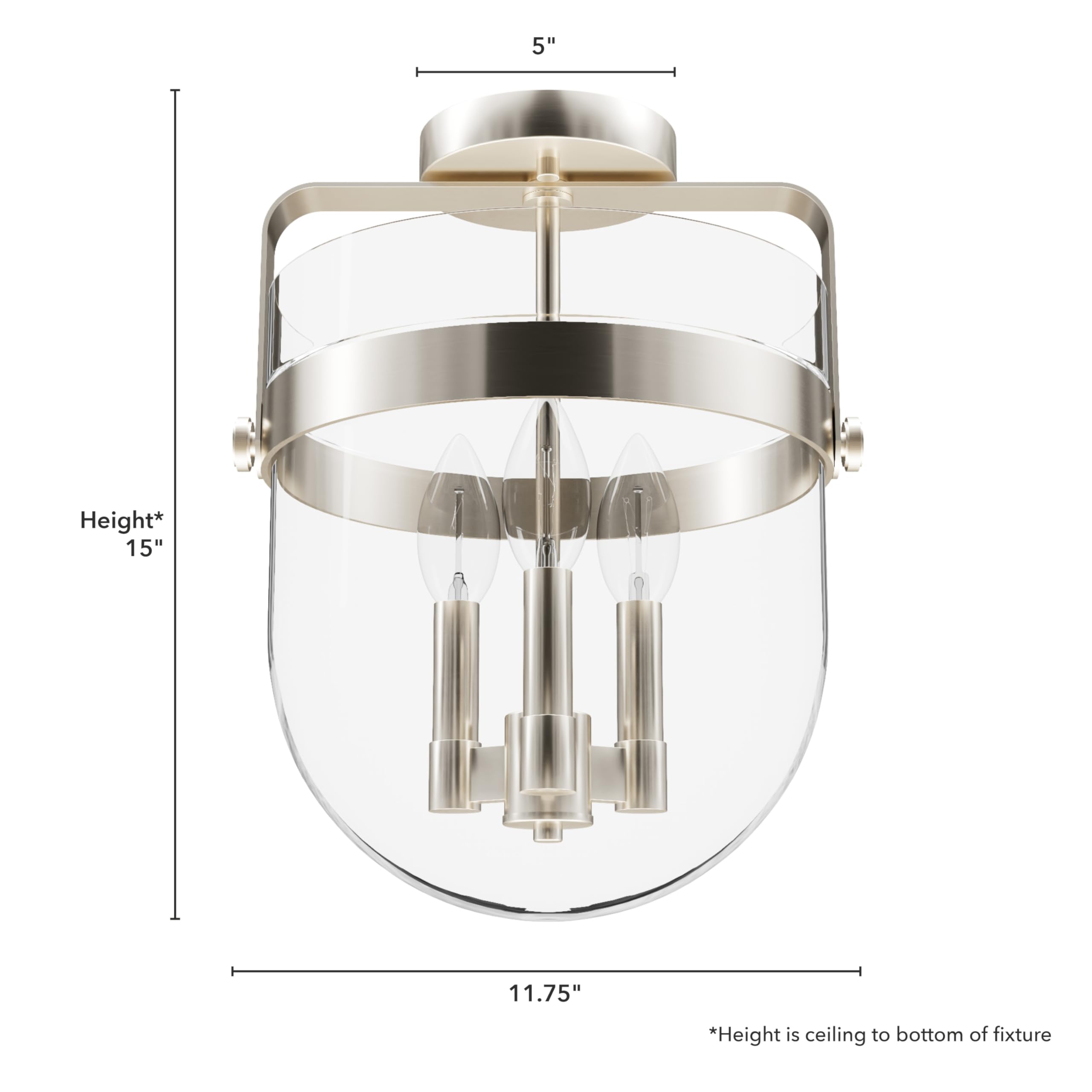 Hunter - Karloff 3-Light Alturas Gold, Medium Size Flush Mount Light, Dimmable, Casual Style, Urn Shaped, For Bedrooms, Kitchens, Dining, Living Rooms - 19837
