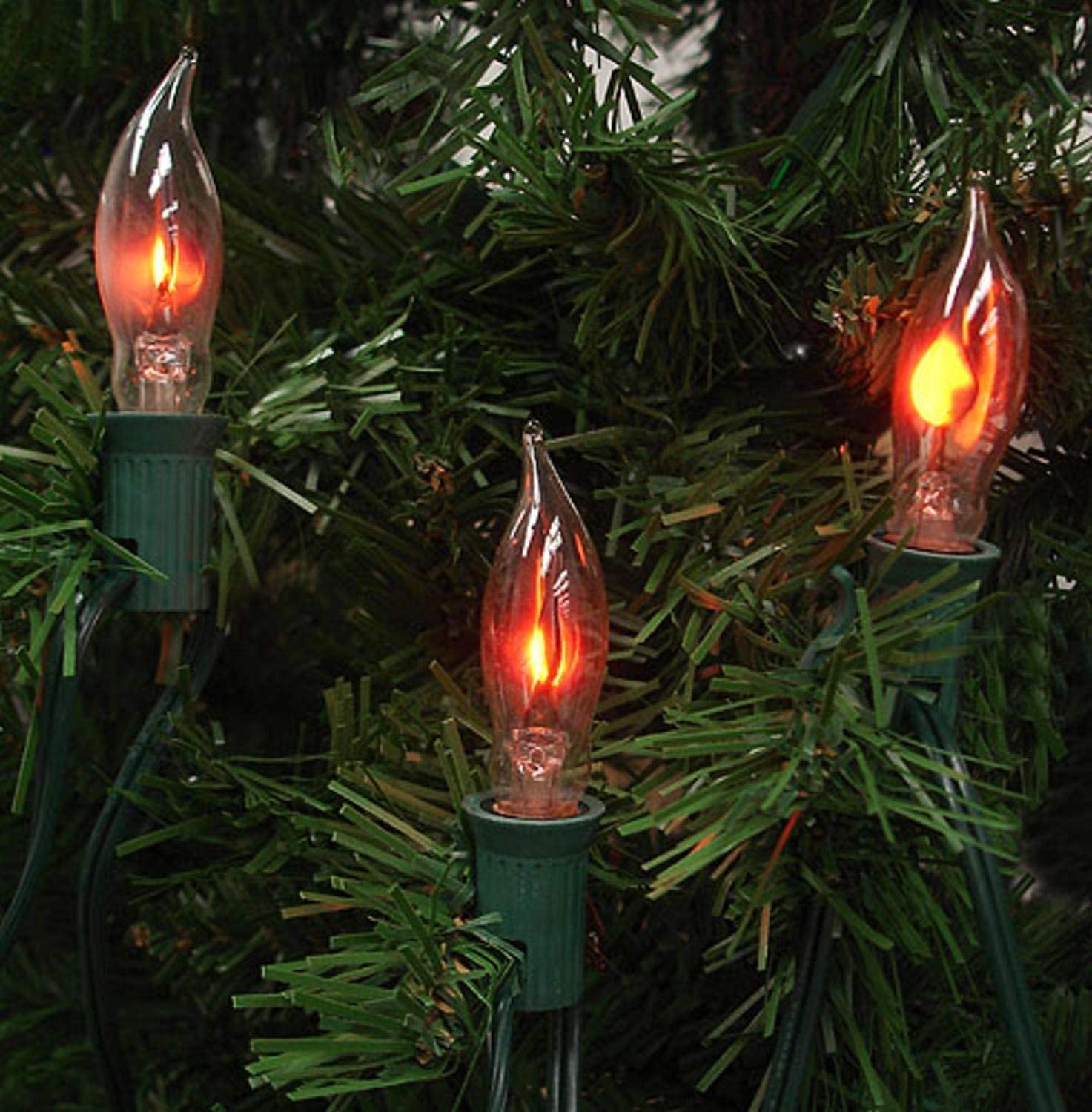 Abeja Flicker Flame Light Bulb - 12 Pack Realistic Orange Candelabra Bulbs, 1W, E12, C18 for Indoor/Outdoor Christmas Decor