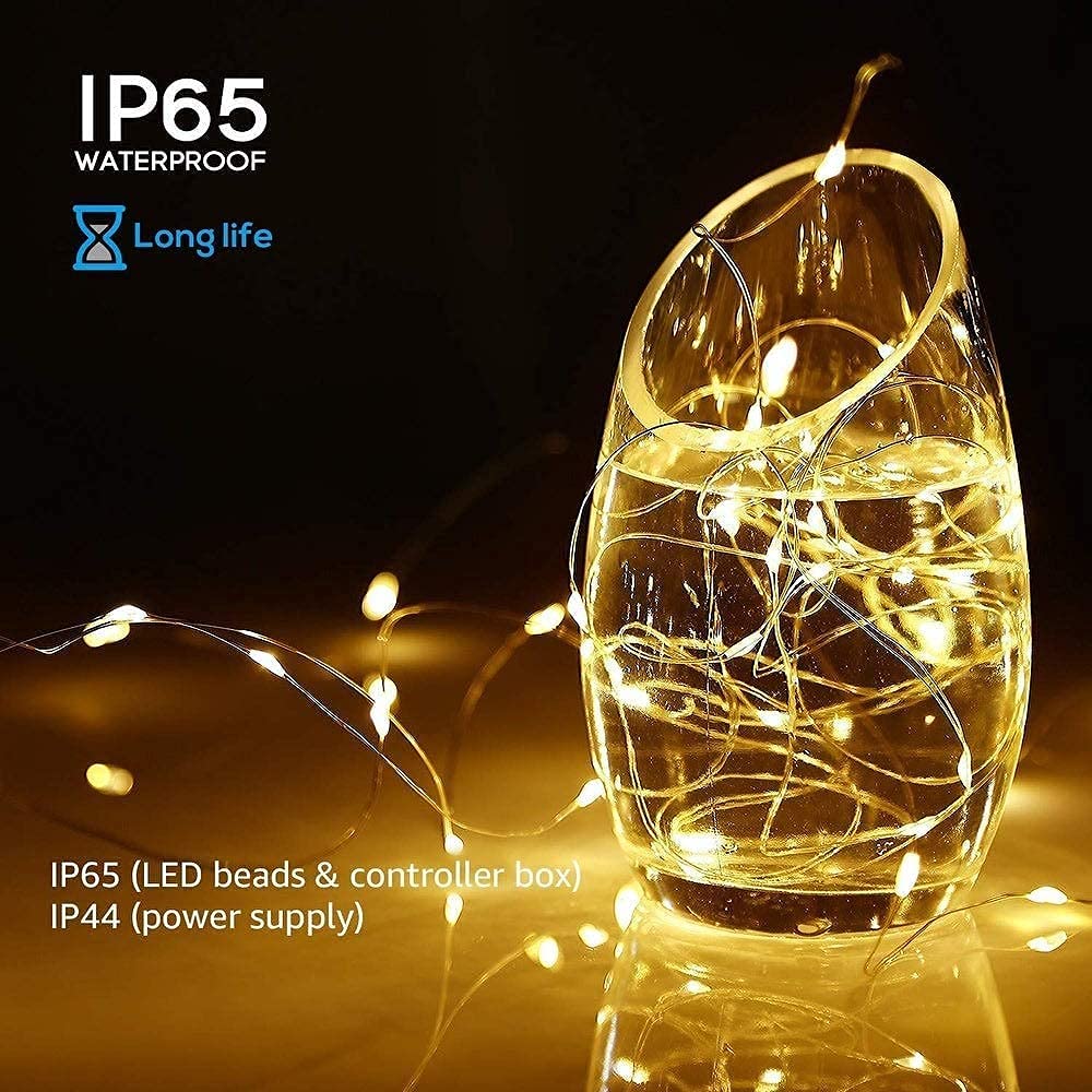 JosMega Solar Powered Fairy String Lights, 8 Modes, 33ft-100LED, Warm White, Waterproof Outdoor Christmas Decorations