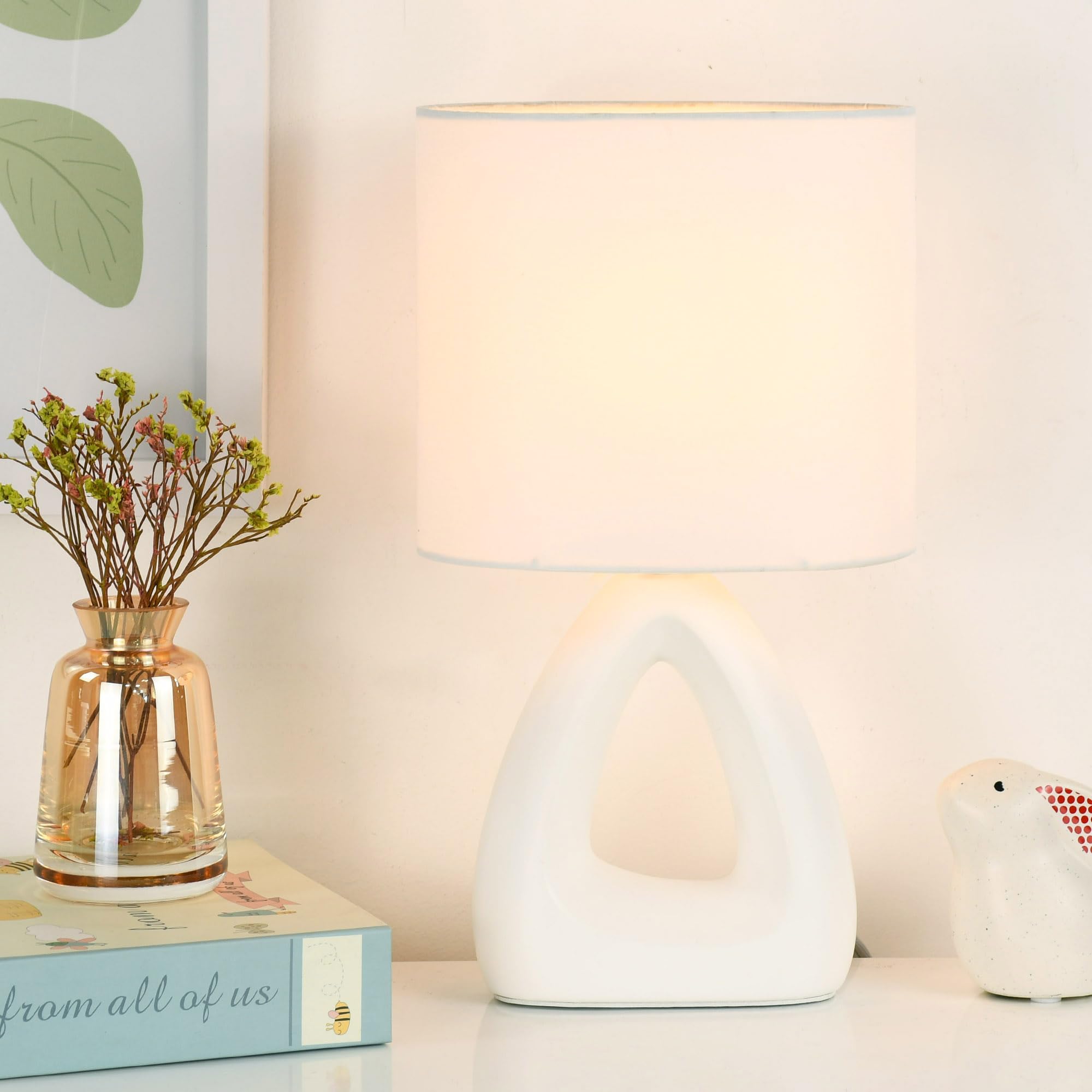 Lampwell LILA Small Modern Ceramic Table Lamp, Off White, 6.7x3.94xH11.8IN, Bulb Excluded, Kids & Night Table Lamp