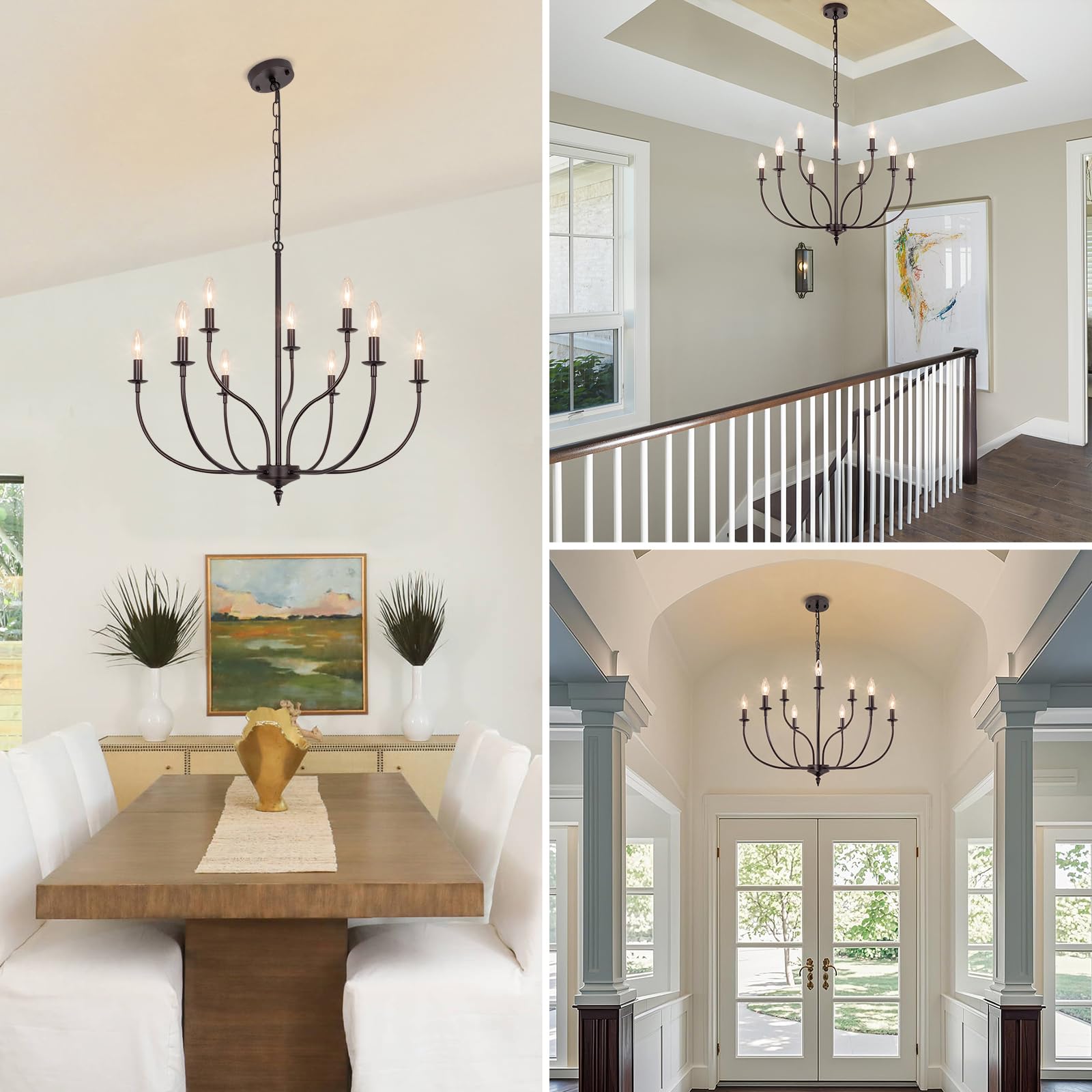 Rviezza 9-Light Farmhouse Chandelier, Oil-Rubbed Bronze, Metal, 2-Tier Design for Dining Room, Living Room, Kitchen