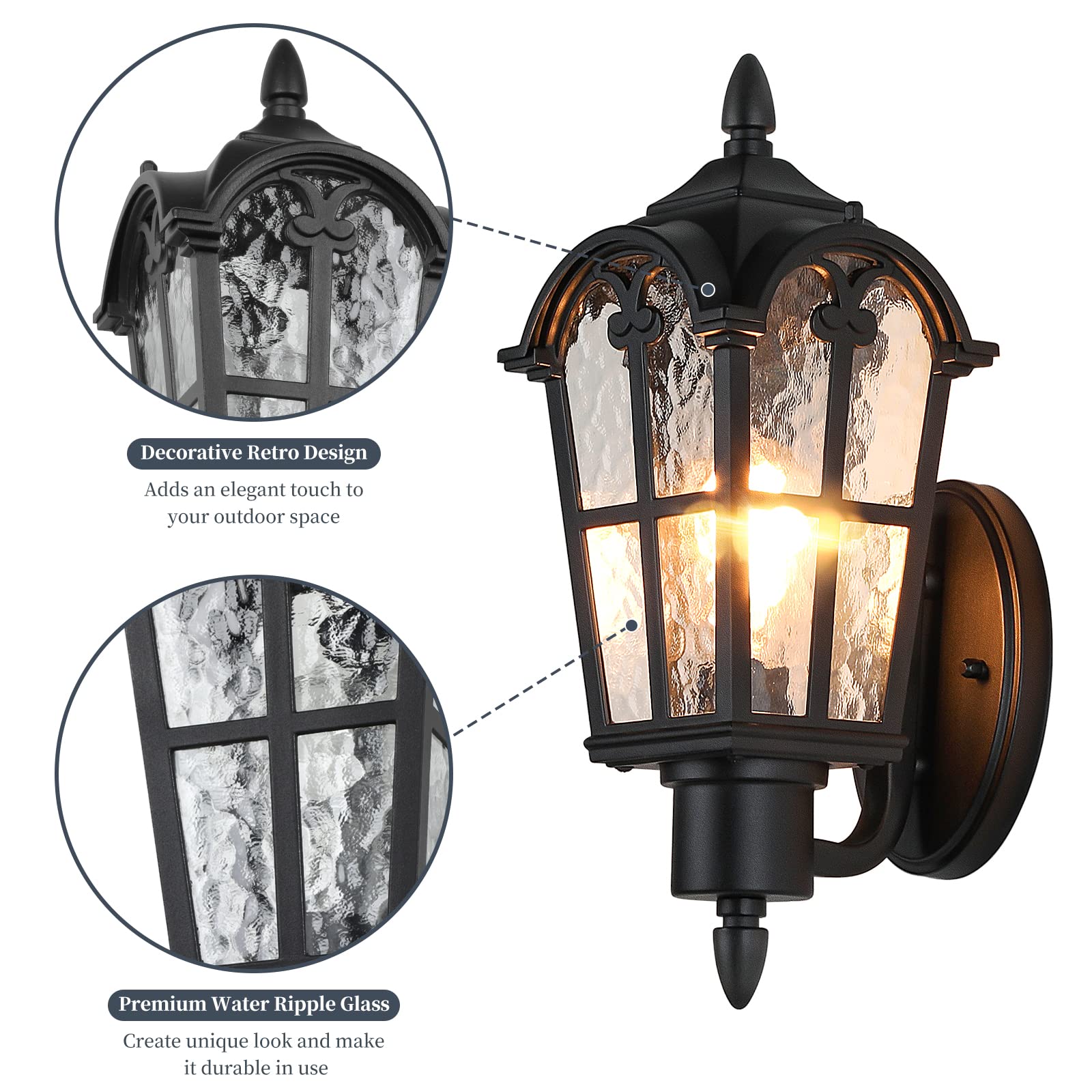 Sucolite Outdoor Wall Light Fixture, Waterproof Porch Light, Metal, Black, 1 Pack, Model B06068P, Retro Vintage Style