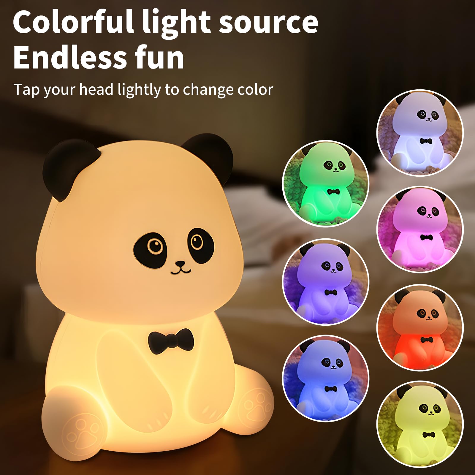 Hpydiy Cute Panda Night Light Squishy Animal Nightlamp Rechargerable Dimmable Nursery Soft Silicone Table Bedroom Lamp Portable Adjustable Lighting Bedroom Bedside Gift
