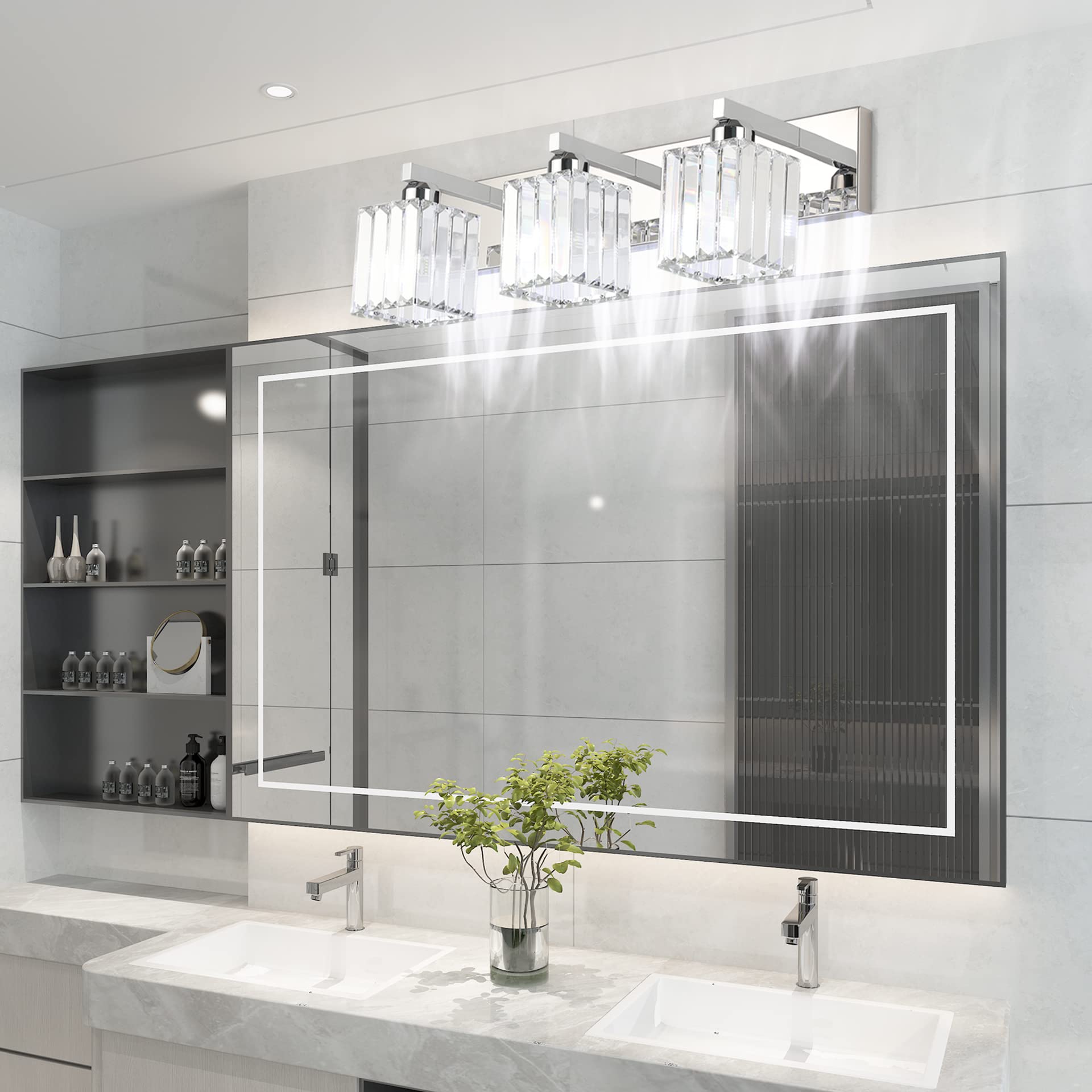 Aipsun Bathroom Vanity Light Fixtures Crystal Bathroom Lighting Fixtures Chrome Vanity Light For Bathroom (Exclude Bulb)