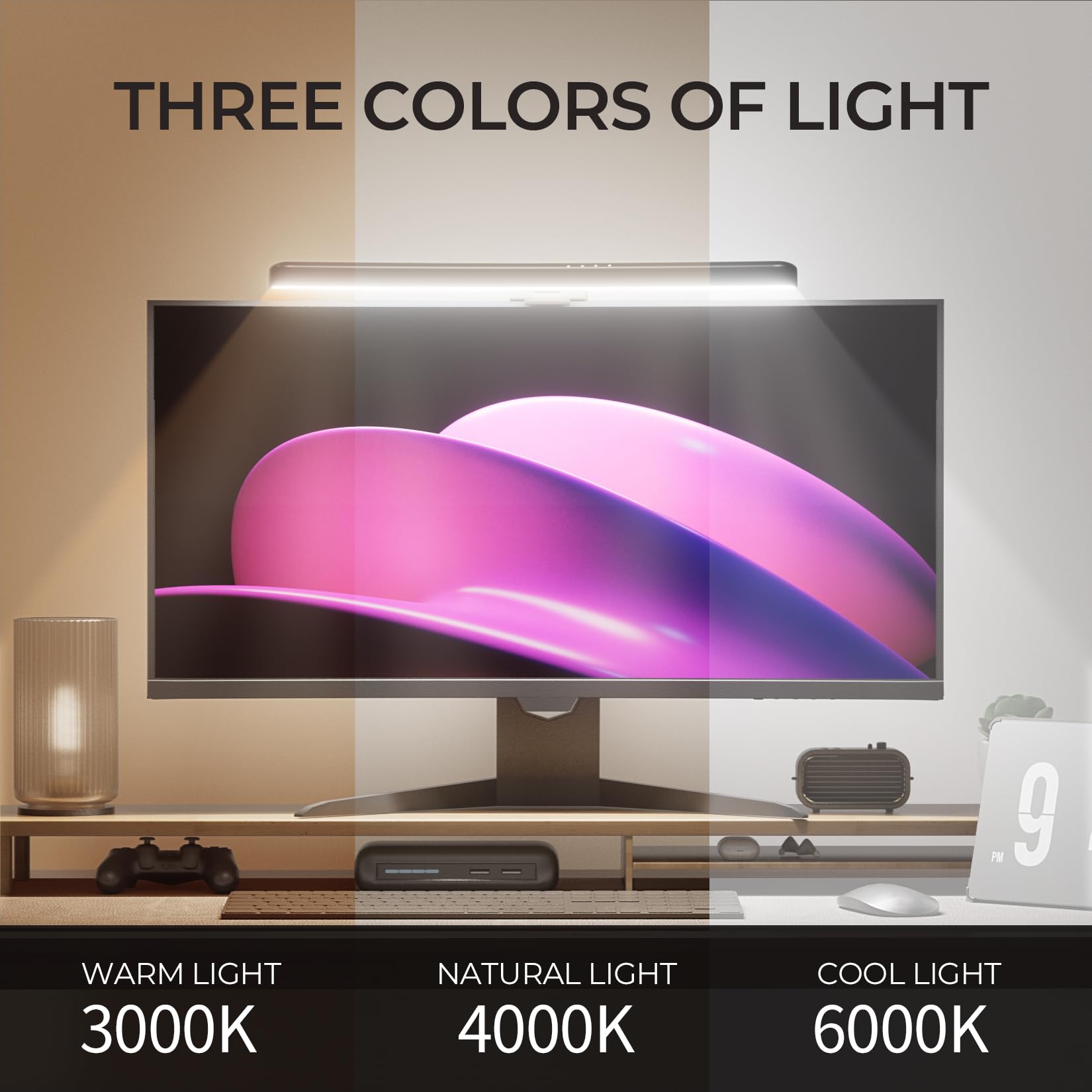 Geisofu Monitor Light Bar Curved With Rgb Backlight,Computer Screen Lamp For Eye Caring,Dual Light Source With Touch Control Tim