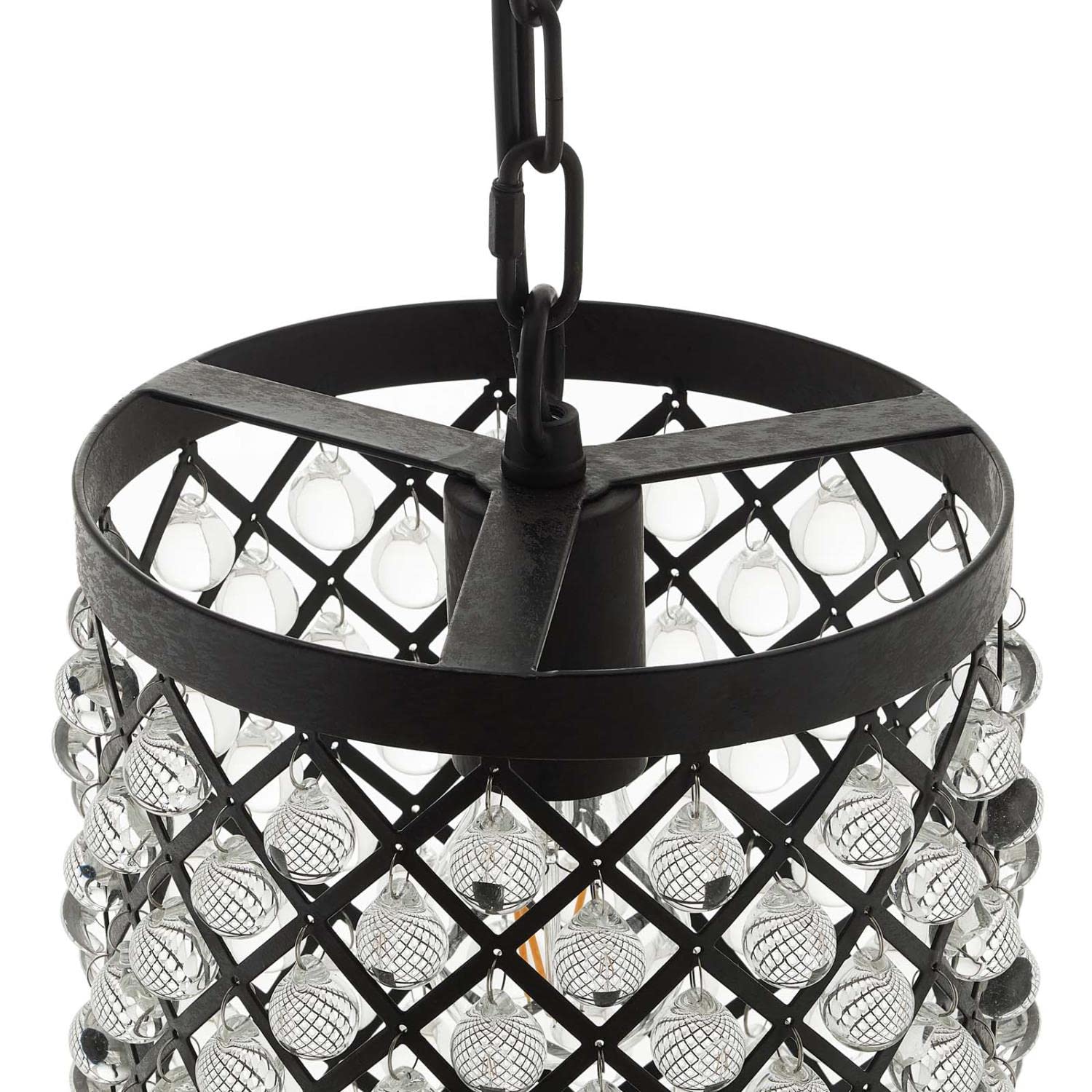 Modway Reflect Glass Bead and Black Metal Ceiling Light Pendant Chandelier