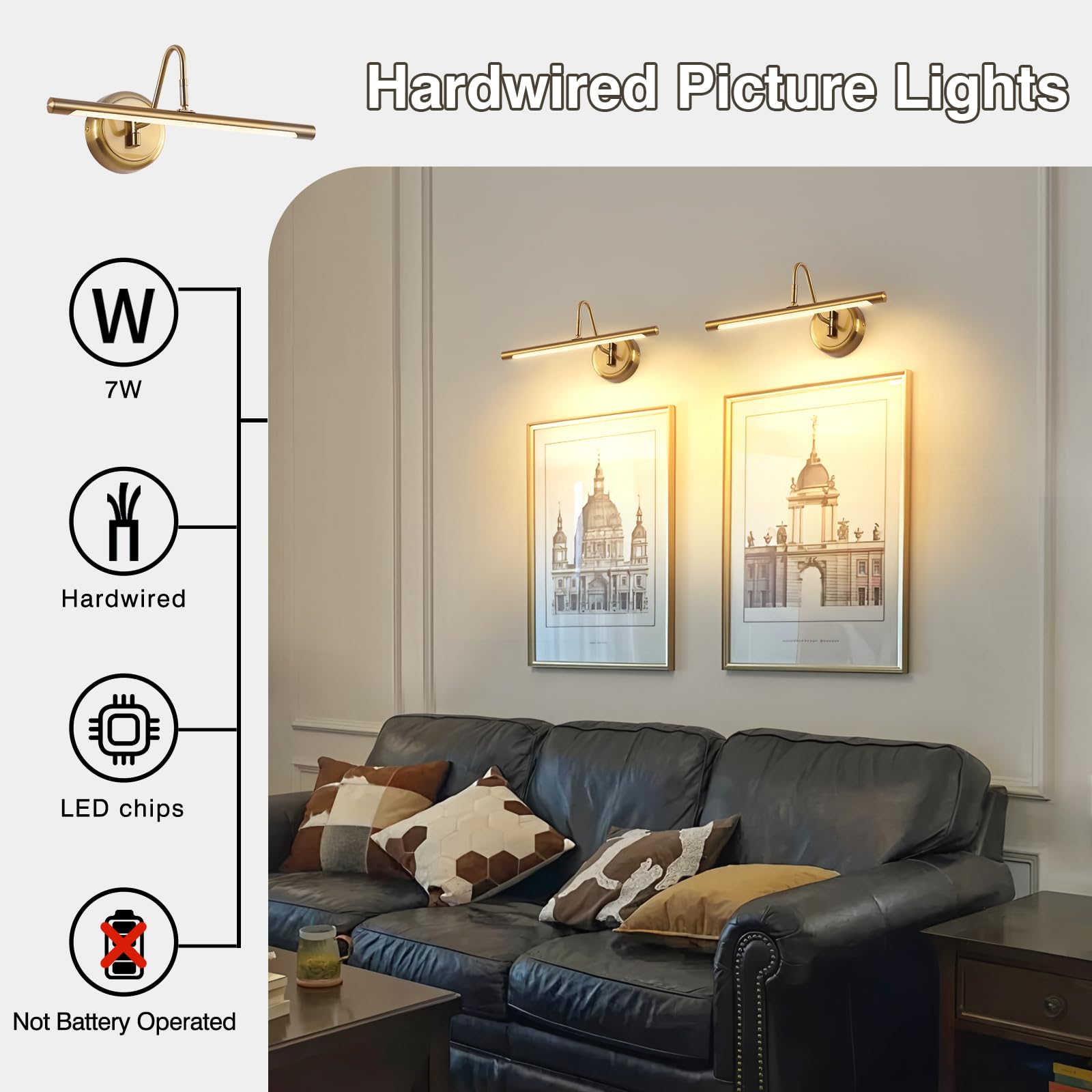 JOOSENLUX Brass Modern Picture Light 16.5" LED Wall Lamp, 9W, Warm White 3000K, Hardwired, Model 7940