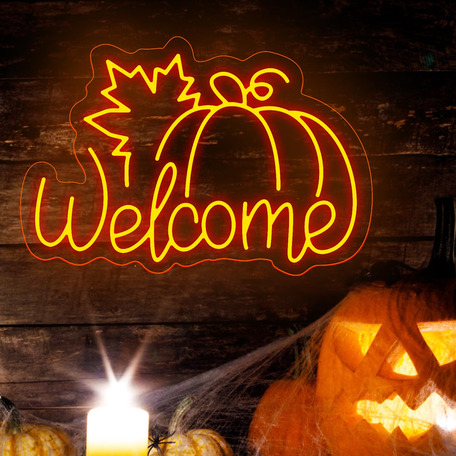 Welcome Pumpkin Neon Sign Light Halloween Thanksgiving Wall Art Neon Night For Autumn Thanksgiving Home Fireplace Door Desktop Hanging Ornaments  Farmhouse Front Door Sign Farm Welcome Sign