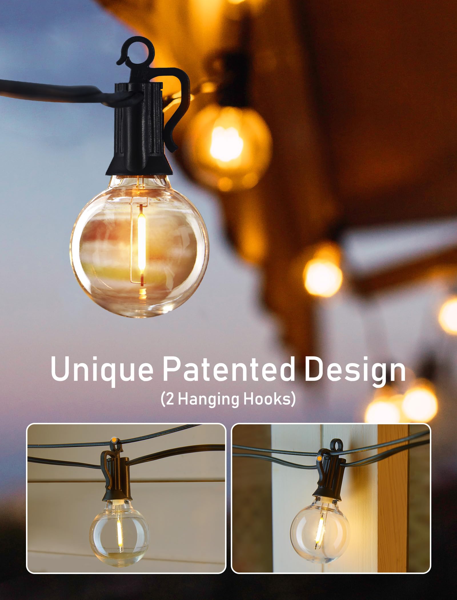 Outdoor String Lights Hanging Globe Patio Lights With 50 G40 Shatterproof Bulbs(2 Spare), Ip44 Waterproof Connectable Commercial