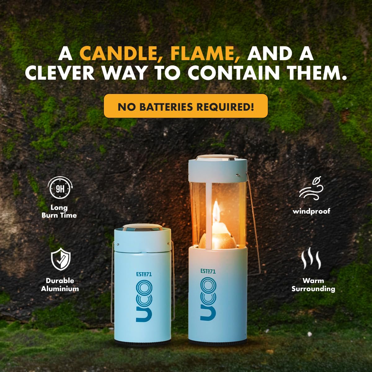 UCO Original Candle Lantern Value Pack, Aluminum, Glacier, Includes 3 Candles & Storage Bag, Model L-C-VPUCO-GLACIER, One Size