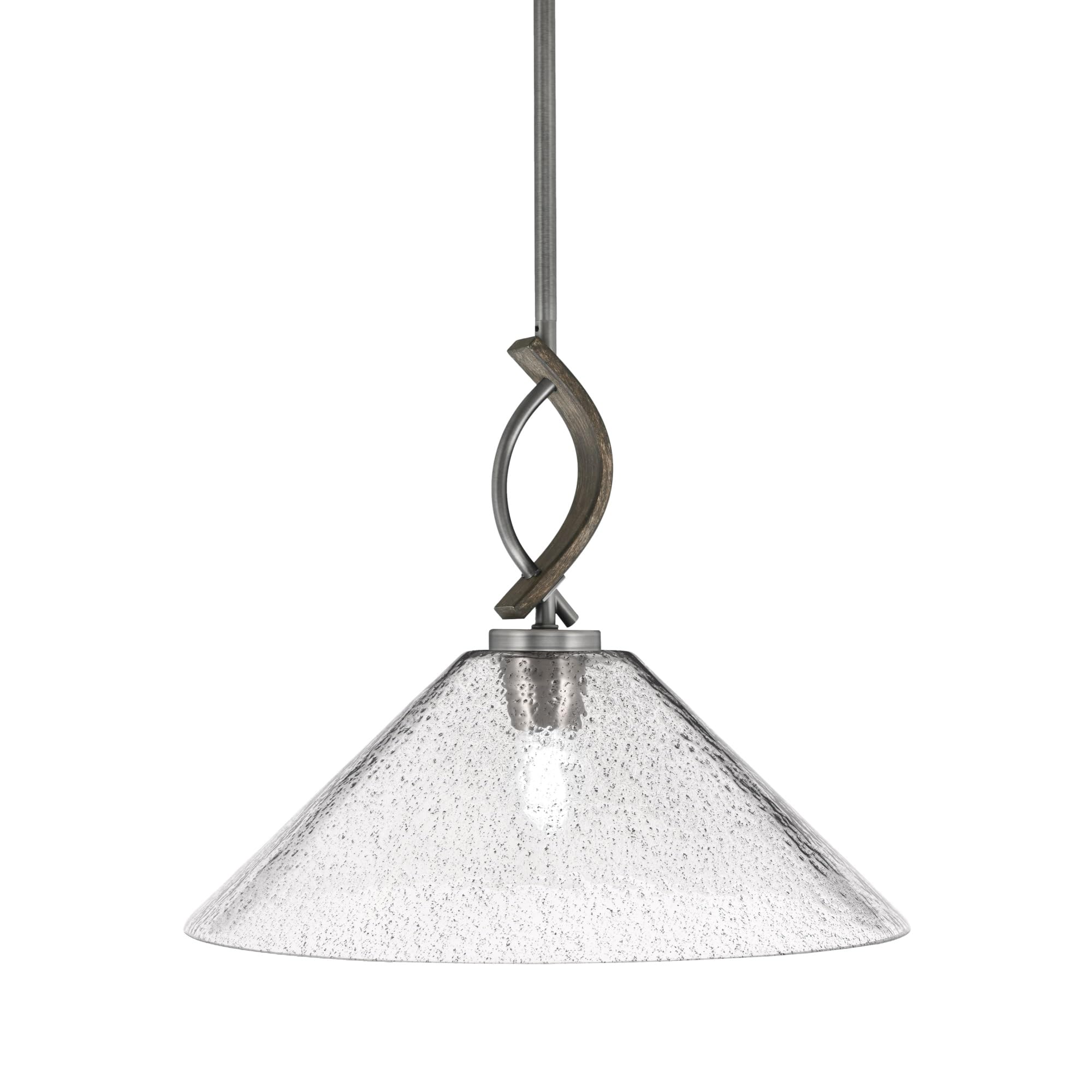 Toltec Lighting Monterey Stem Hung Mini Pendant, Graphite & Distressed Wood Finish, 16in Smoke Bubble Glass