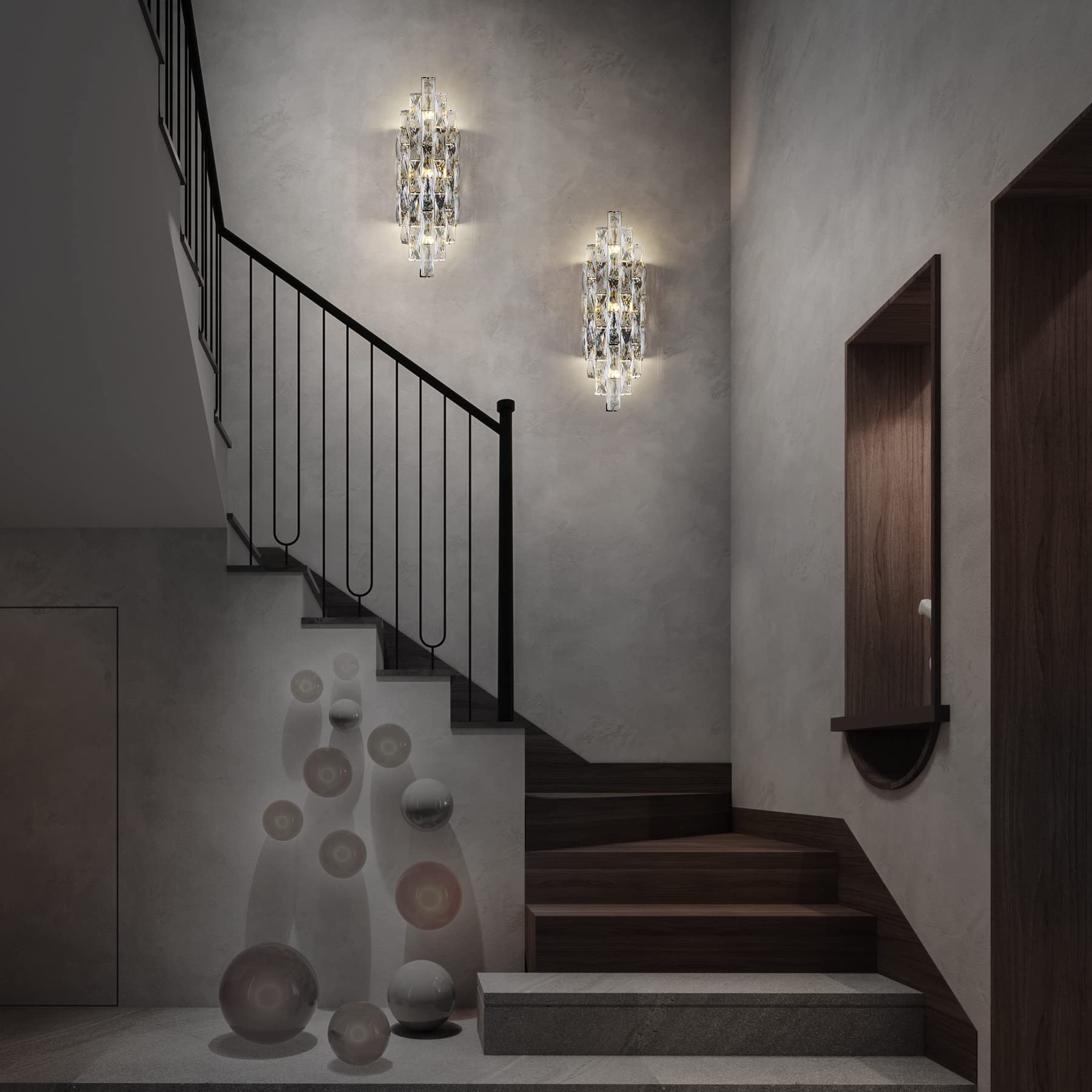 Modern Crystal Wall Sconces,Chrome Wall Light Fixtures, Luxury Indoor Wall Lamp,Crystal Vanity Wall Mount Lamps,Wall Lighting For Living Room Bedroom Bathroom Bedside Hallway Stairway Doorway Mirro