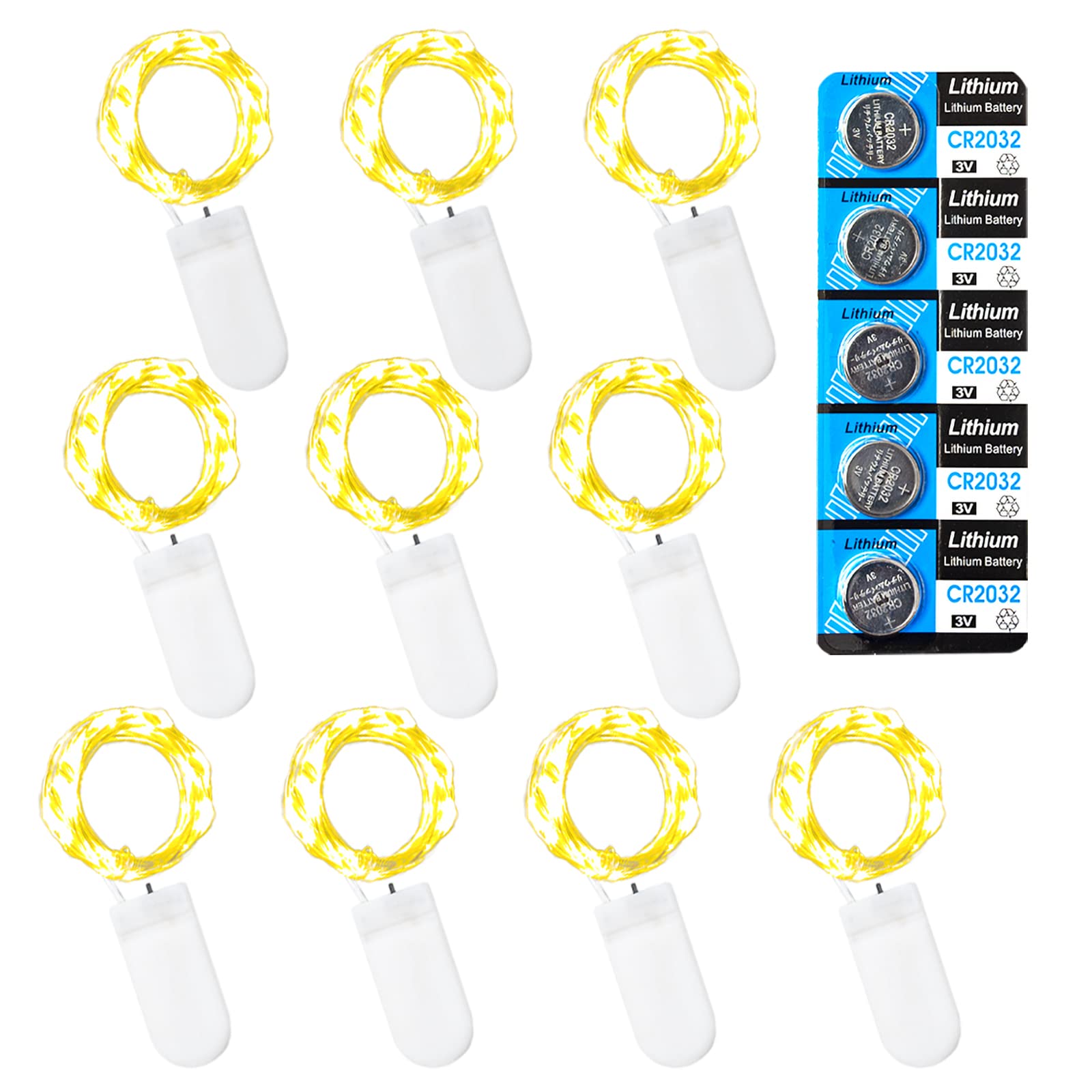 Etinga 10 Pack Fairy Lights Battery Operated String Lights, 10 Led On 3.3Ft Silvery Copper Wire,For Flowers Gift Box Wedding Party Christmas Decoration (10 Pack, Bright Yellow)