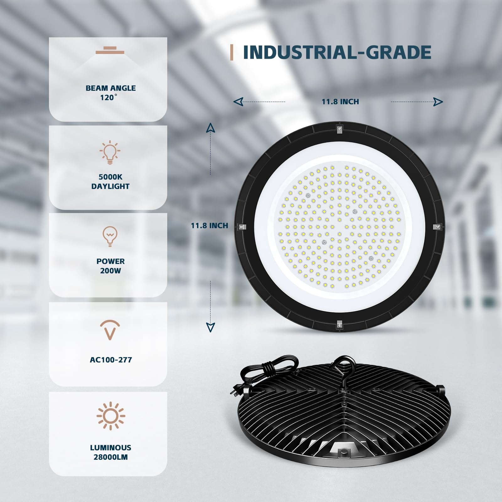 Lvsdak Ufo Led High Bay Lights 200W 28000Lm With Us Plug 5Ft Cable 5000K Ac100-277V High Bay Led Shop Lights Commercial Warehous