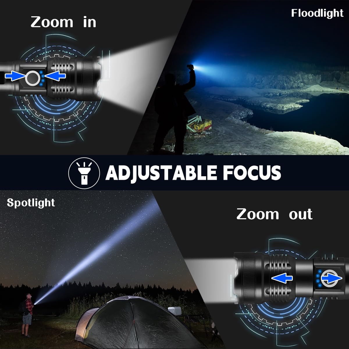 Staaricc 3Pack Rechargeable Flashlights High Lumens LED, 5 Modes, Adjustable Tactical, Black