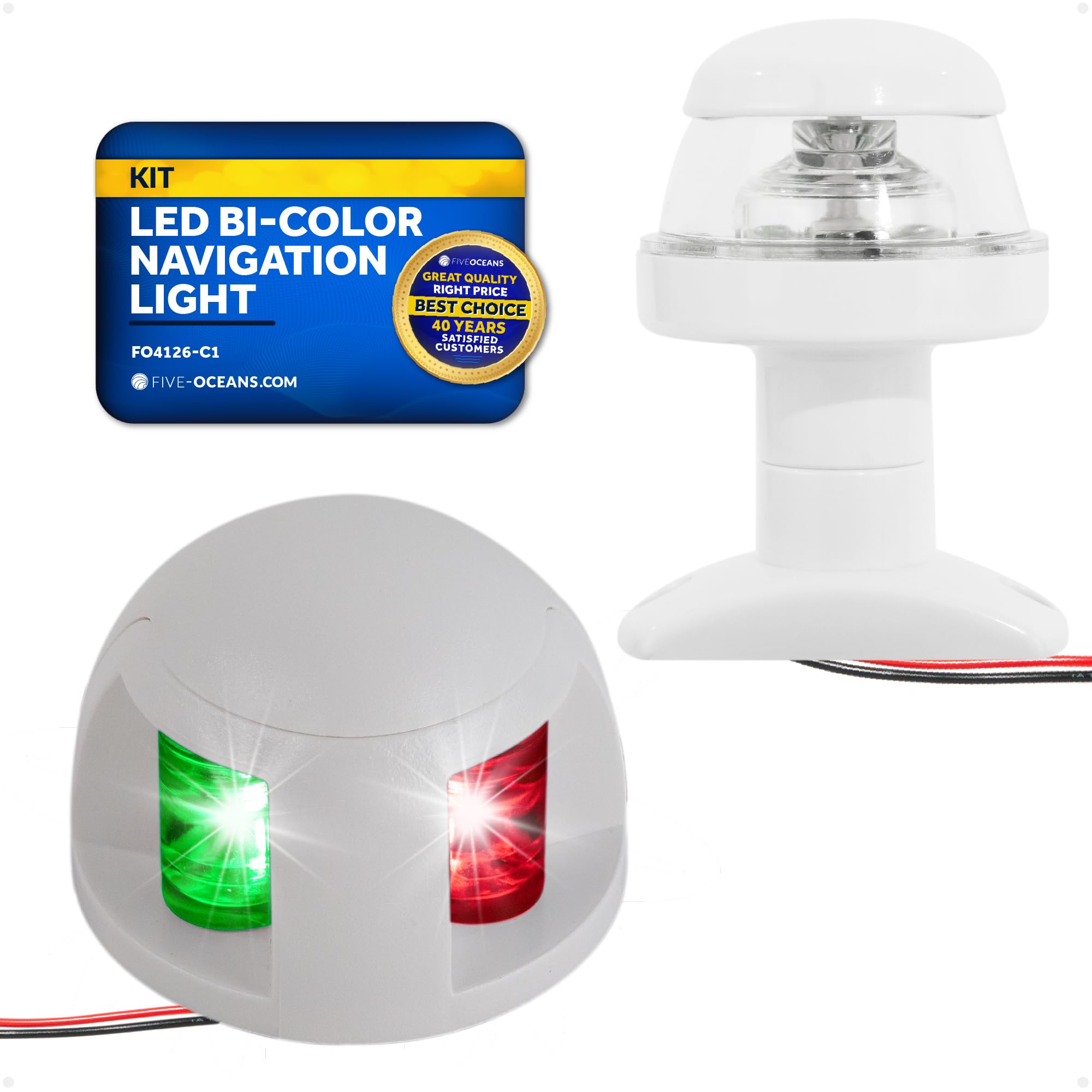 Five Oceans Boat Navigation Light Kit, LED Anchor & Bi-Color Lights, 12V, Model 4126-C1, Small, Black