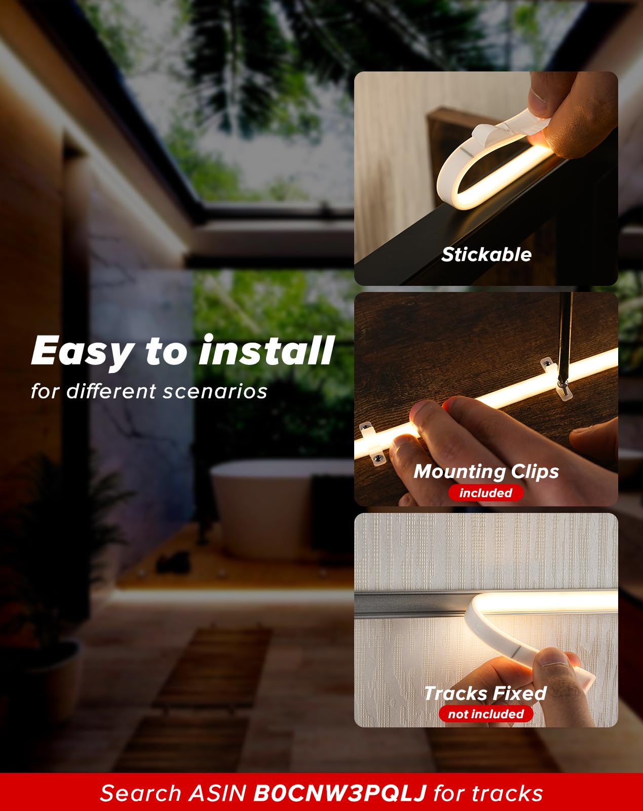 Shine Decor Cob Led Rope Light Ac 120V  800Lm Ultra Bright  Ip65 Waterproof Cold-Resistant Etl Neon Strip  No Driver Tape Lighting For Home Commercial 10X4.5Mm  6000K Cool White  50Ft