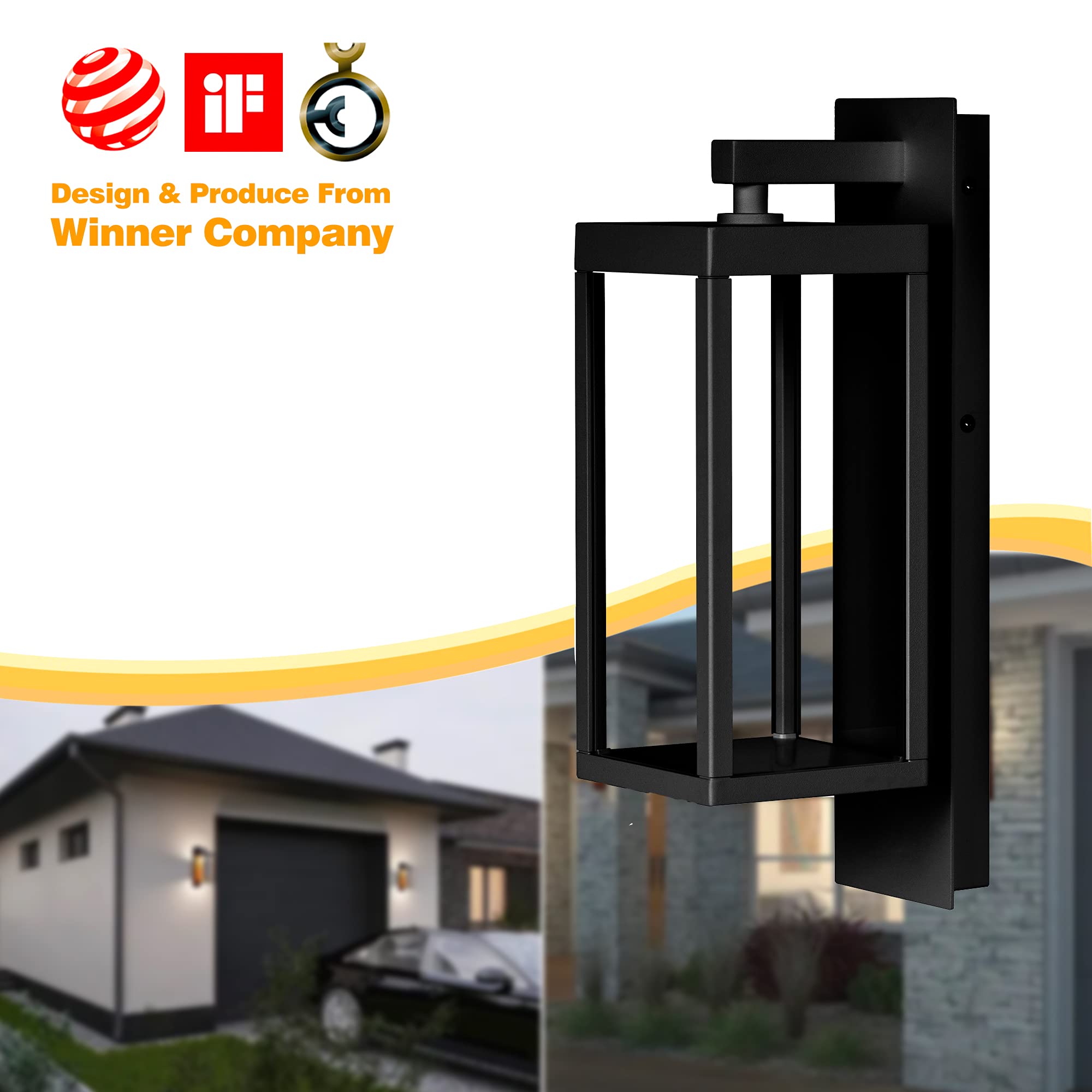 Inowel Outdoor Wall Sconce Light, 13W 750Lm, IP54 Waterproof, Black Aluminum, Model 2252-s, Porch/Garage/House Fixture