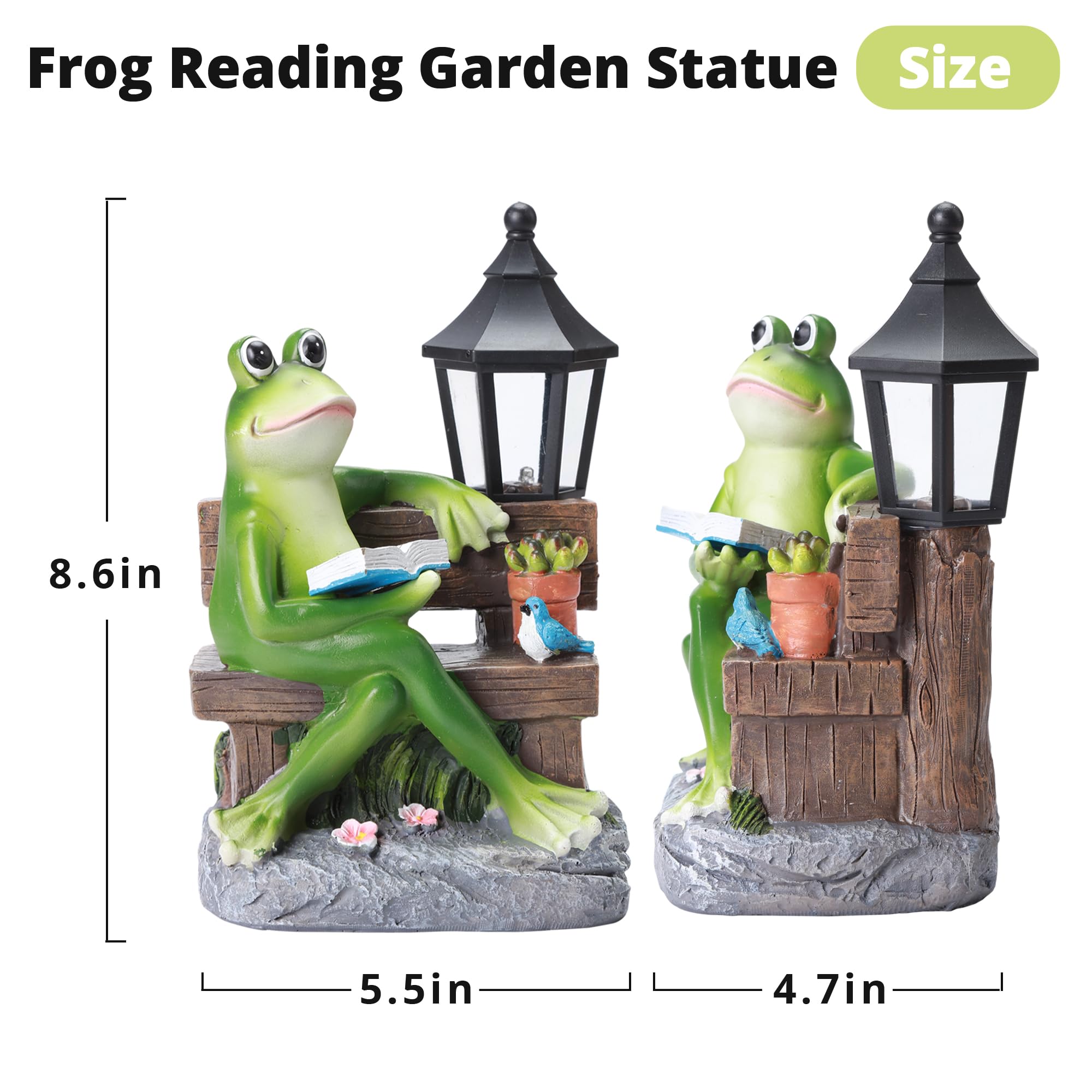 Outdoor Resin Reading Frog Statues, Solar Frog Garden Statues, Garden Frogs Outdoor Decor For Lawn, Balcony, Yard Decoration, Fr