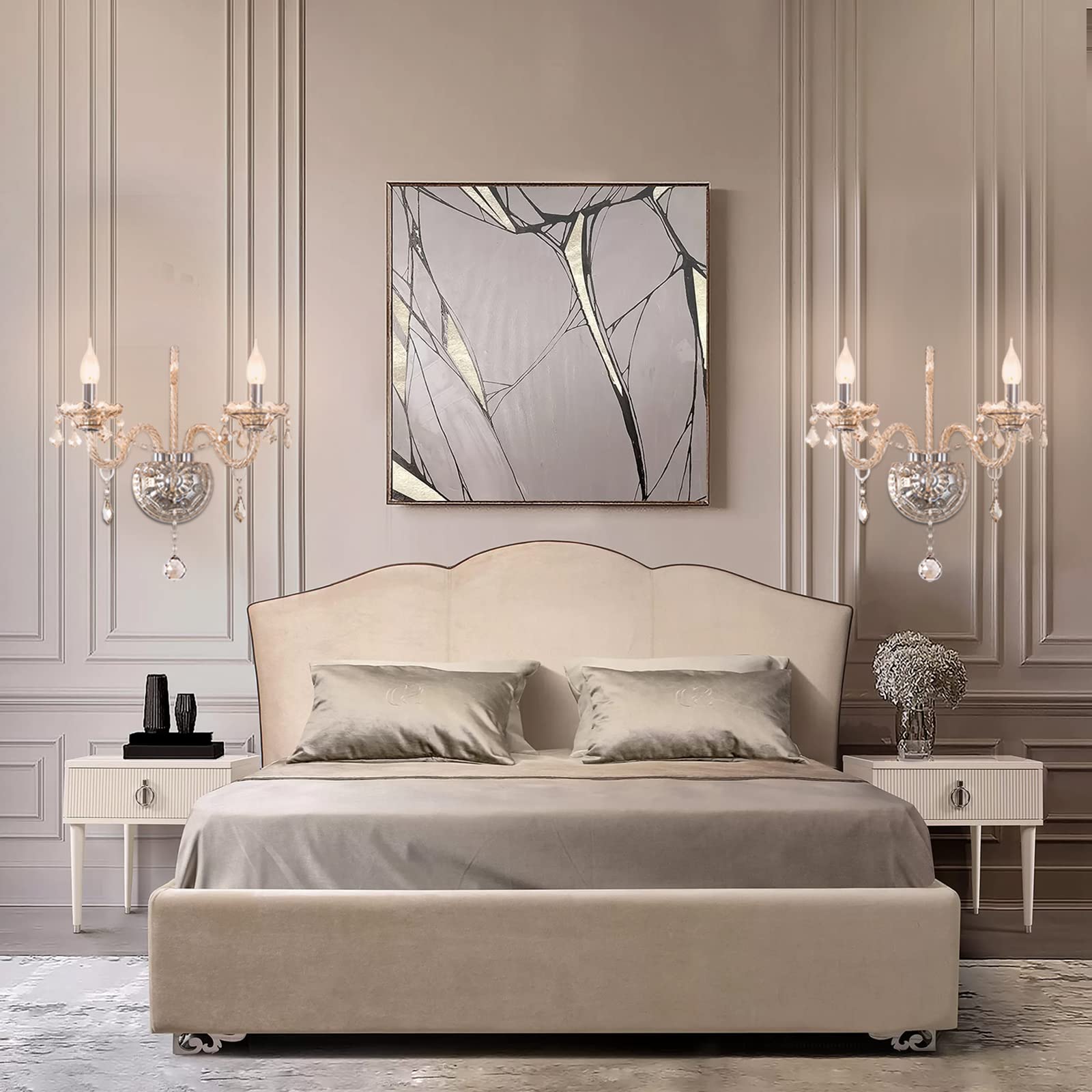 Crystop Elegant Classic Crystal Wall Sconce, Candle Sconces Wall Decor Set Of 2 Perfect Hang On The Wall For Living Room Bathroo