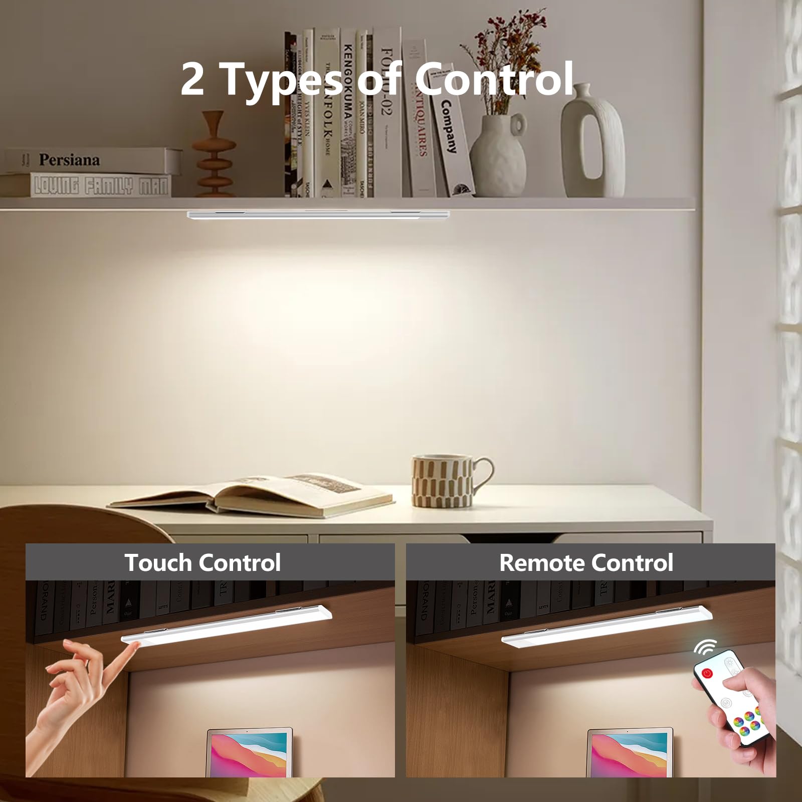 Kitloo Led Under Cabinet Light Bar, Rgb Color Changing, Rechargeable With Remote For Kitchen & Bedroom