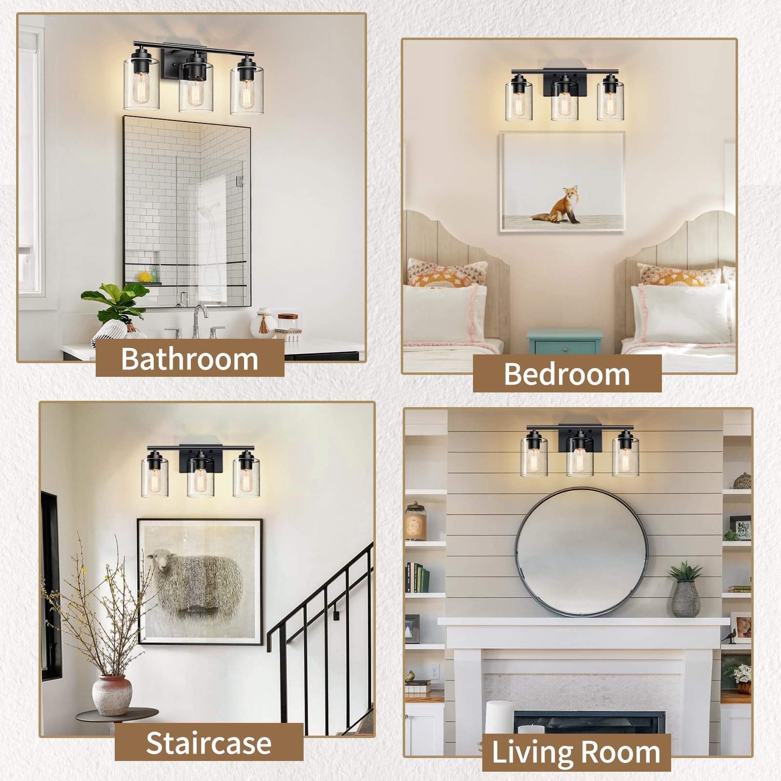 Bathroom Vanity Light Over Mirror,Vanity Light For Bathroom,Bathroom Light Fixture Wall Sconce Lighting For Bedroom,Living Room (Black, 3-Light)